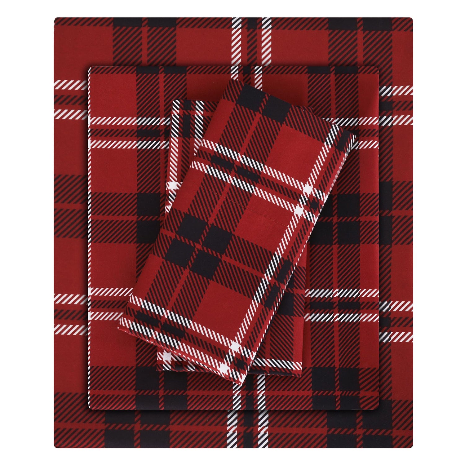 4 Piece Red & Black Grid Patterned Bed Sheets Set