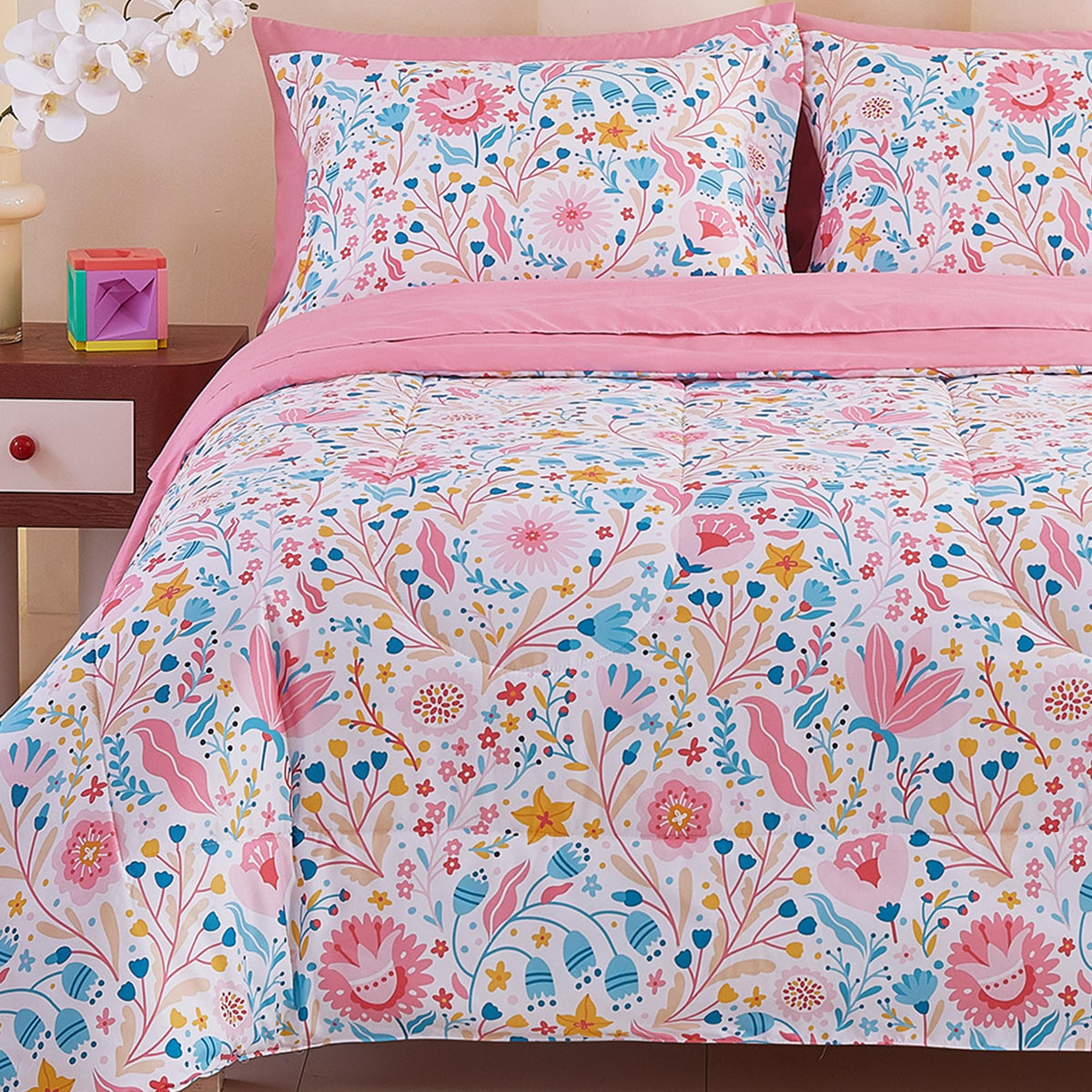 Colourful Floral Kids Comforter Sets– 5 or 7 Piece Options