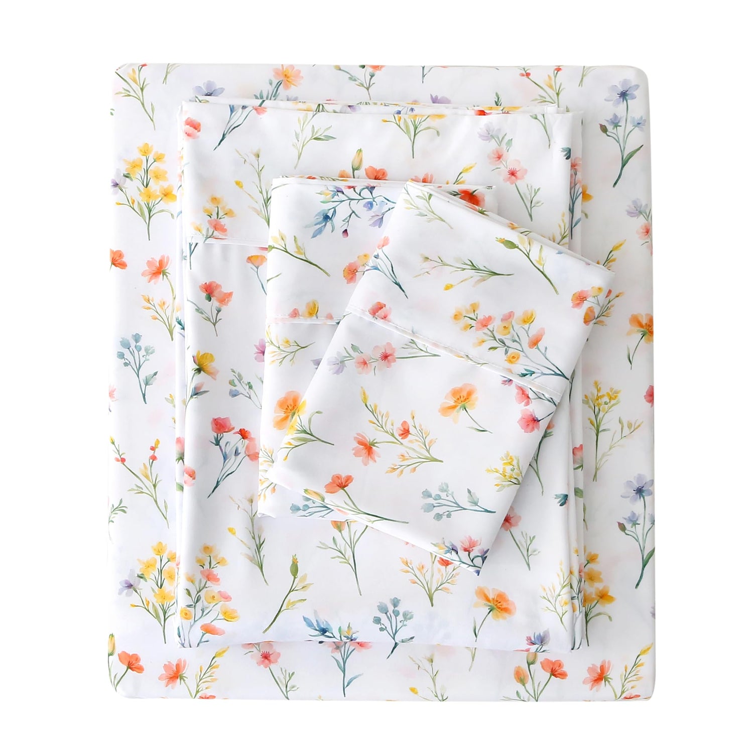 4 Piece Vintage Flower and Leaves Patterned Bed Sheets Set