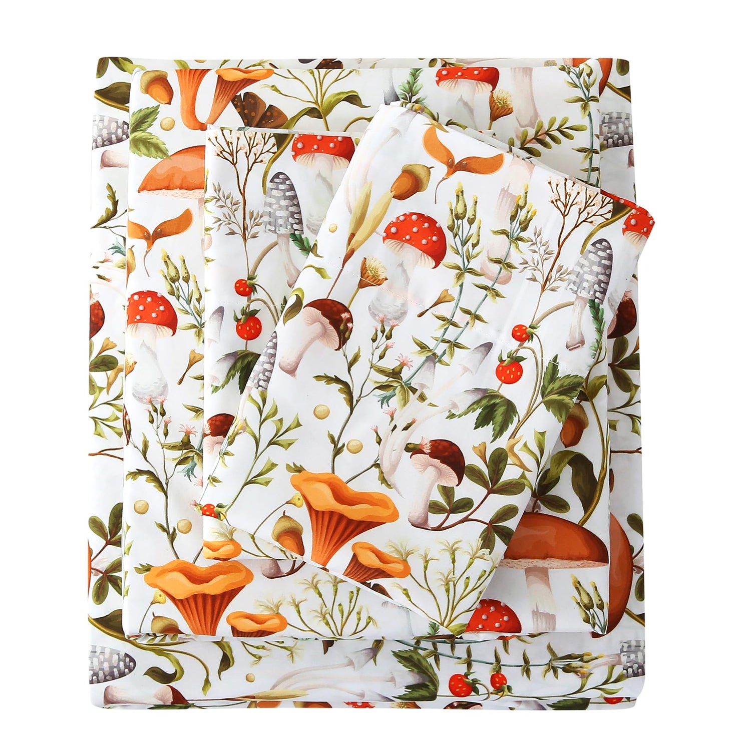 4 Piece Jungle Mushroom Leaves Patterned Bed Sheets Set