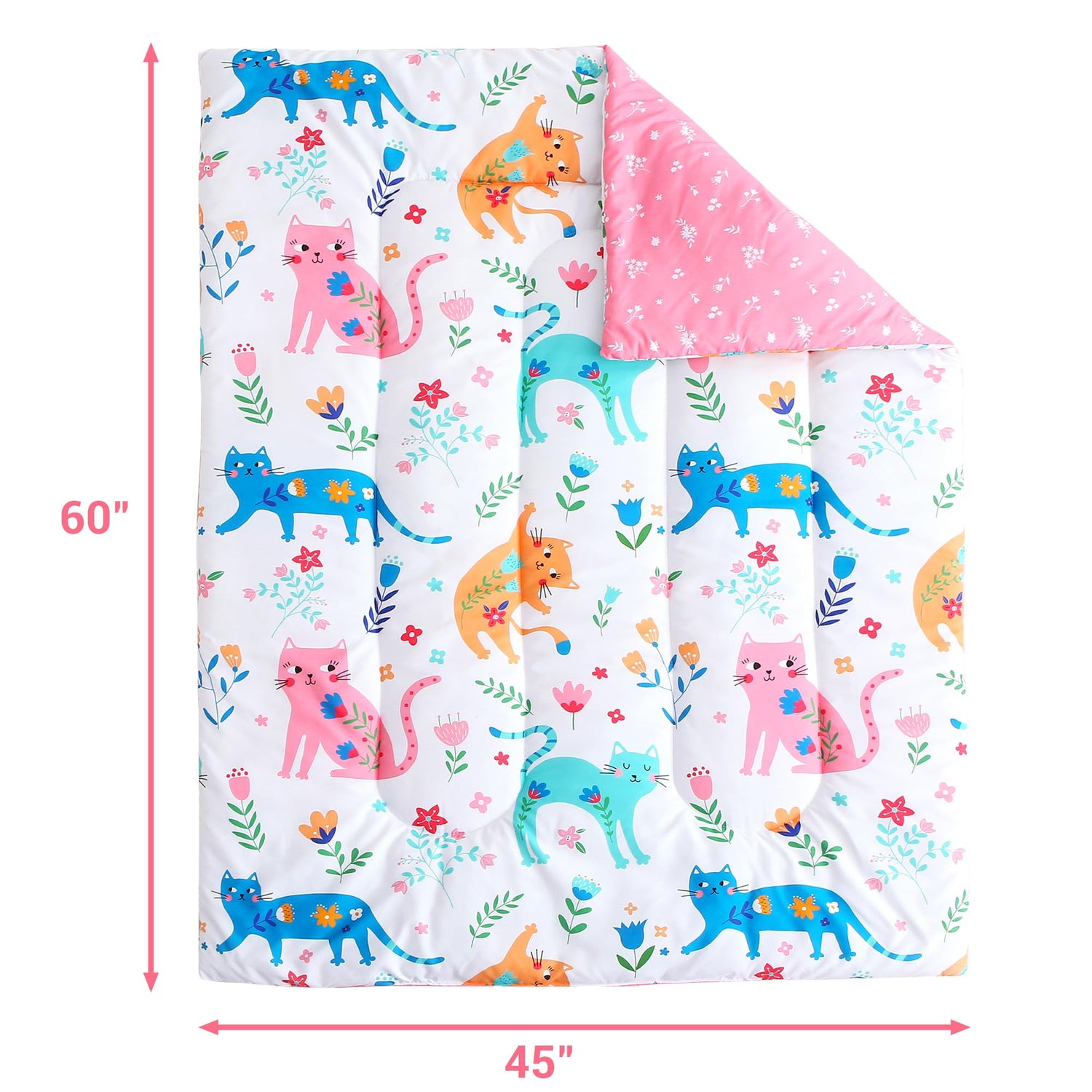 Floral Cat Toddler Comforter Set– 4 Piece