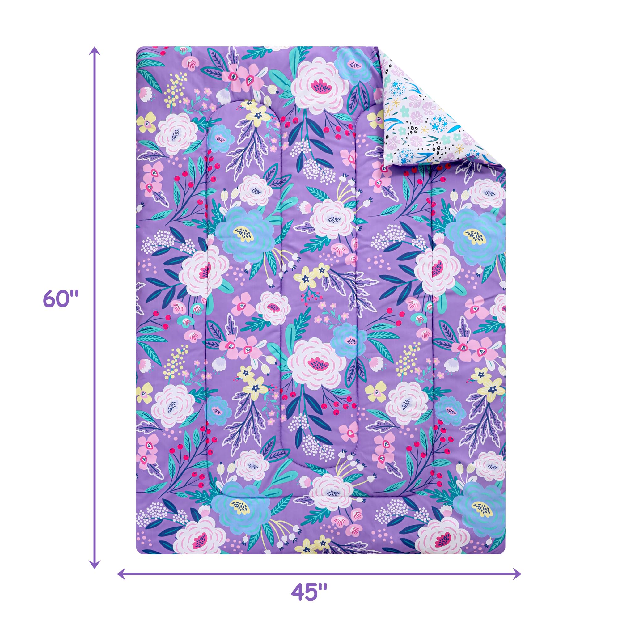 Purple Flower Toddler Comforter Set– 4 Piece