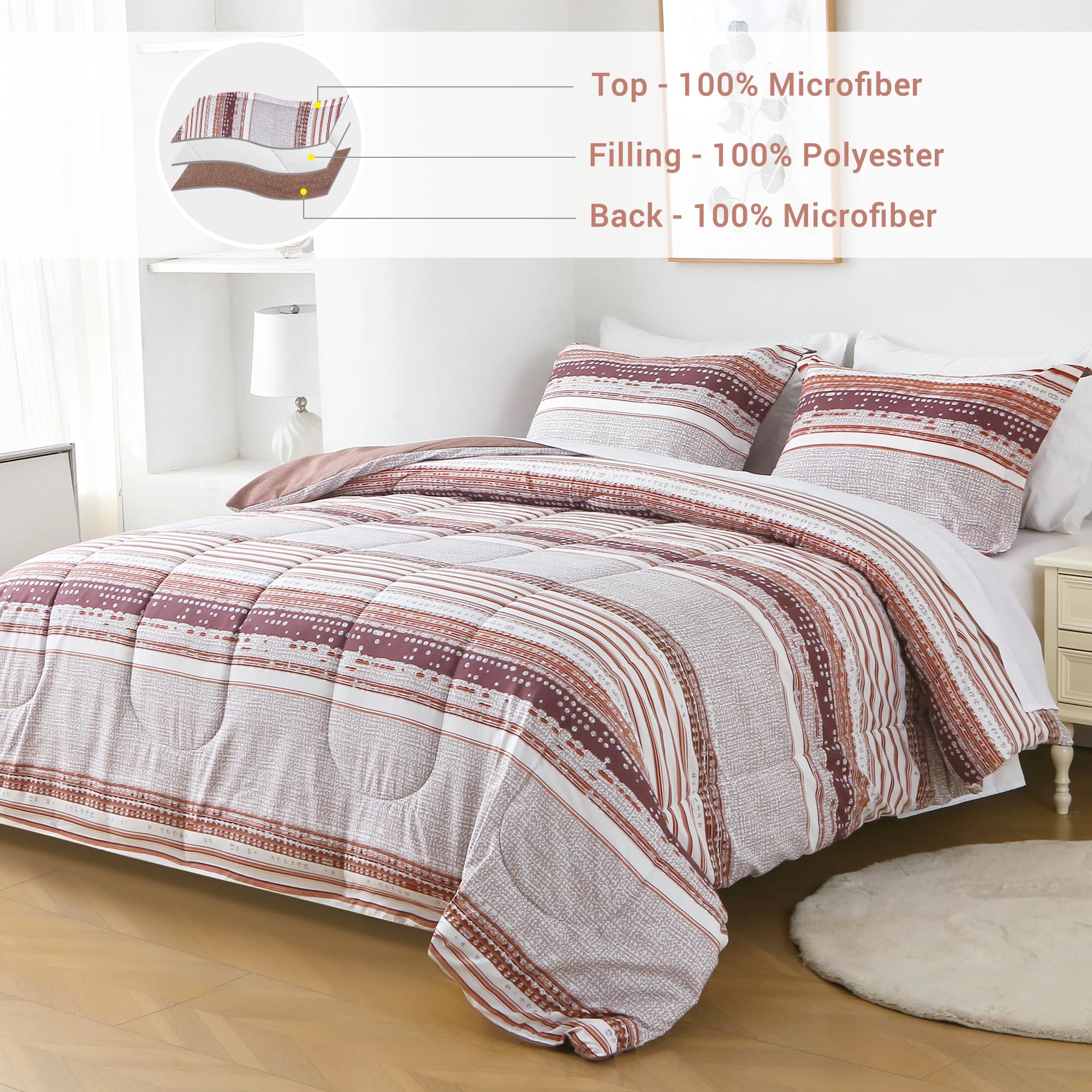 Ensemble de couette à rayures rustiques 7 pièces