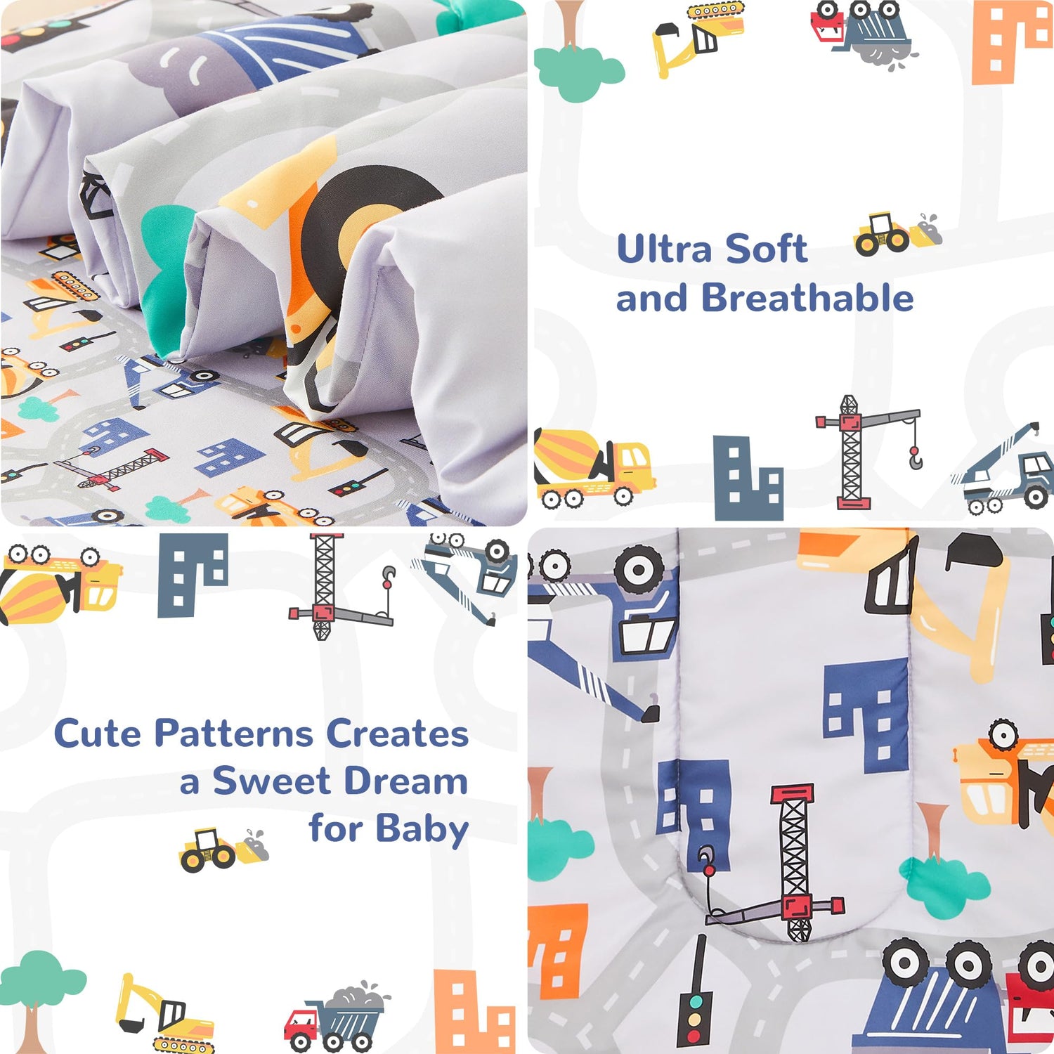 Grey Excavator Toddler Bedding Set