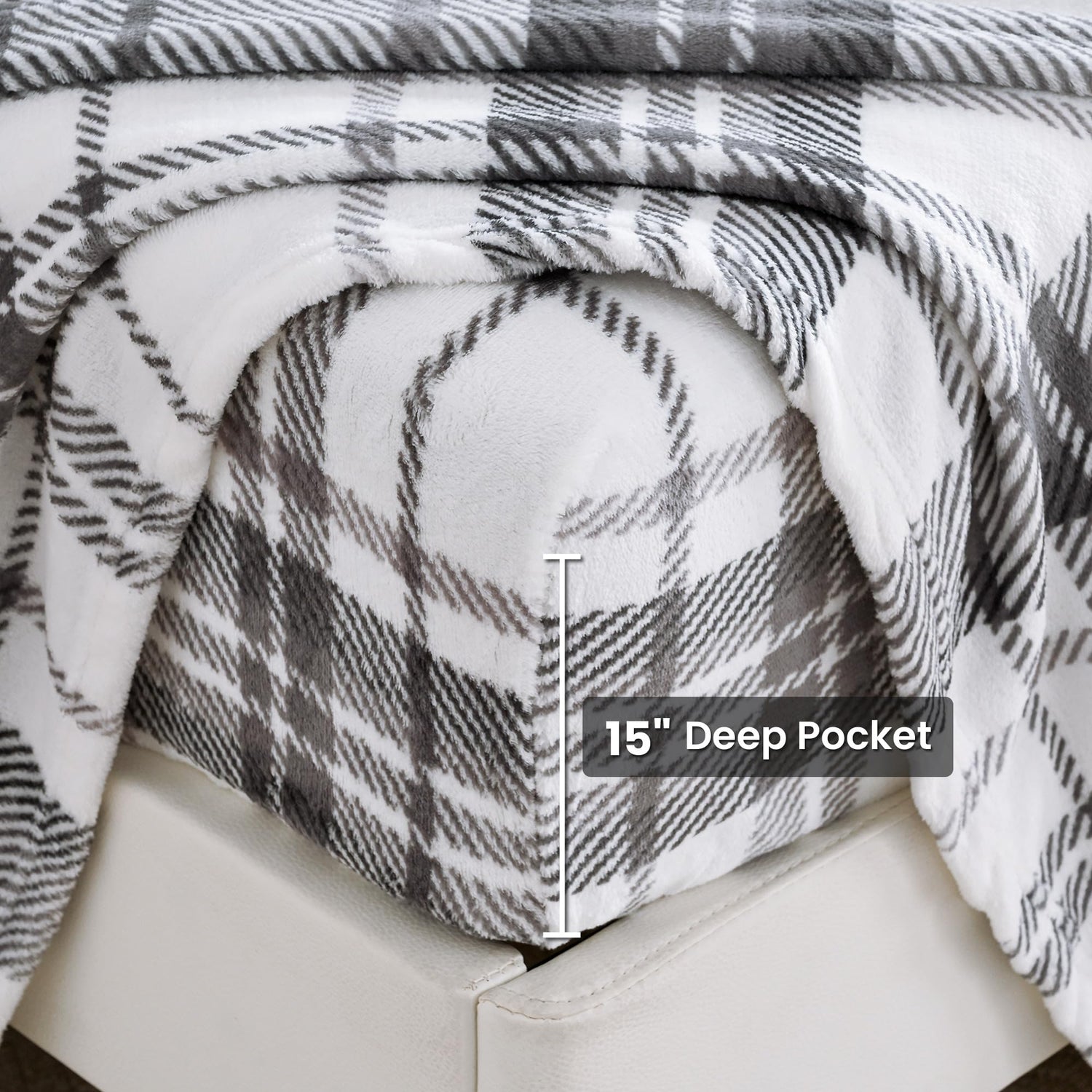 Grey Plaid Printed Micro Fleece Bed Sheet Set