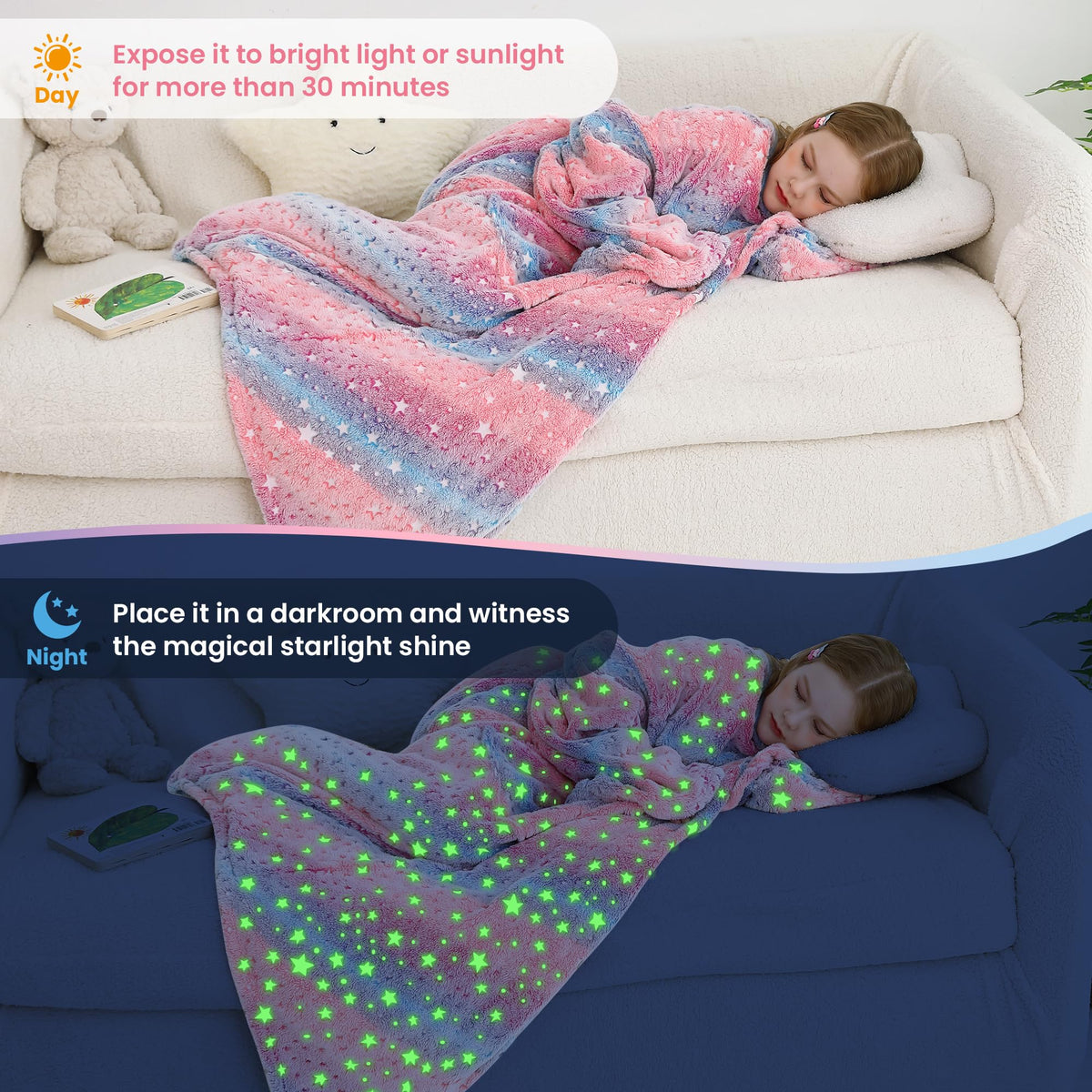 Star Kids Wearable Fleece Blanket with Sleeves & Foot Pocket