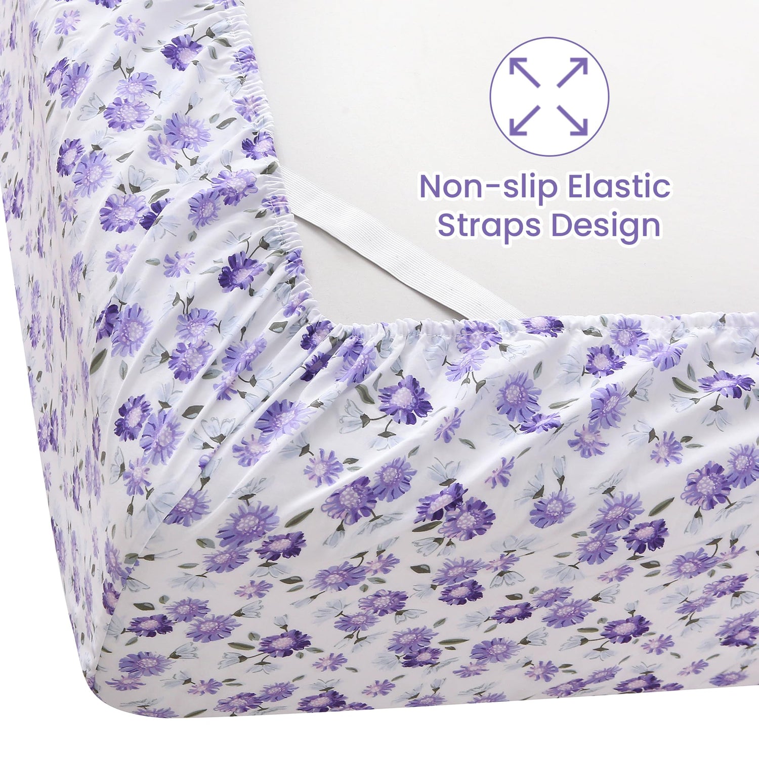 4 Piece Vintage Purple and White Flower Patterned Bed Sheets Set