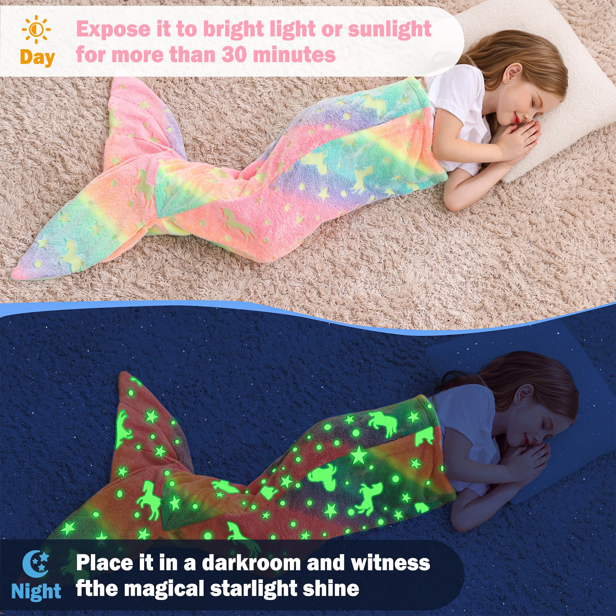 Multicolor Unicorn Kids Mermaid Tail Blanket