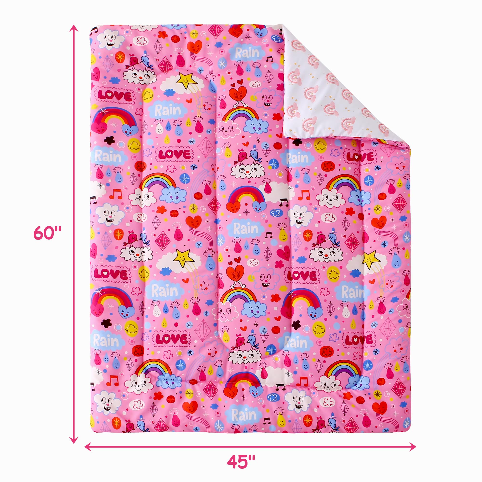Pink Rainbow Cloud Toddler Comforter Set– 4 Piece
