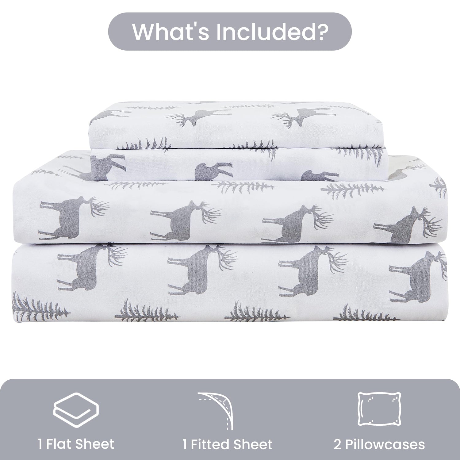 4 Piece Deer Patterned Bed Sheets Set