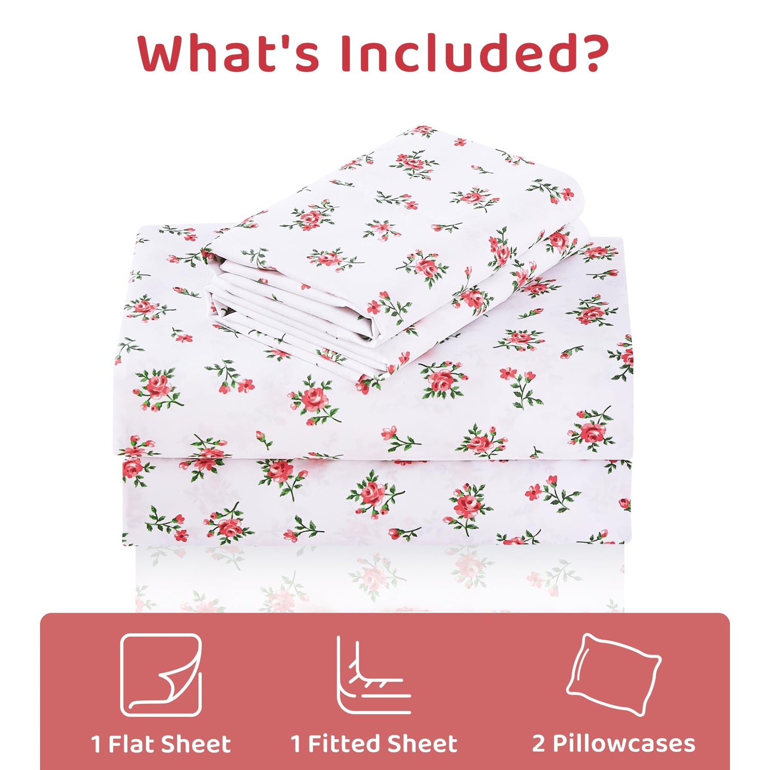 4 Piece Red Rose Patterned Bed Sheets Set