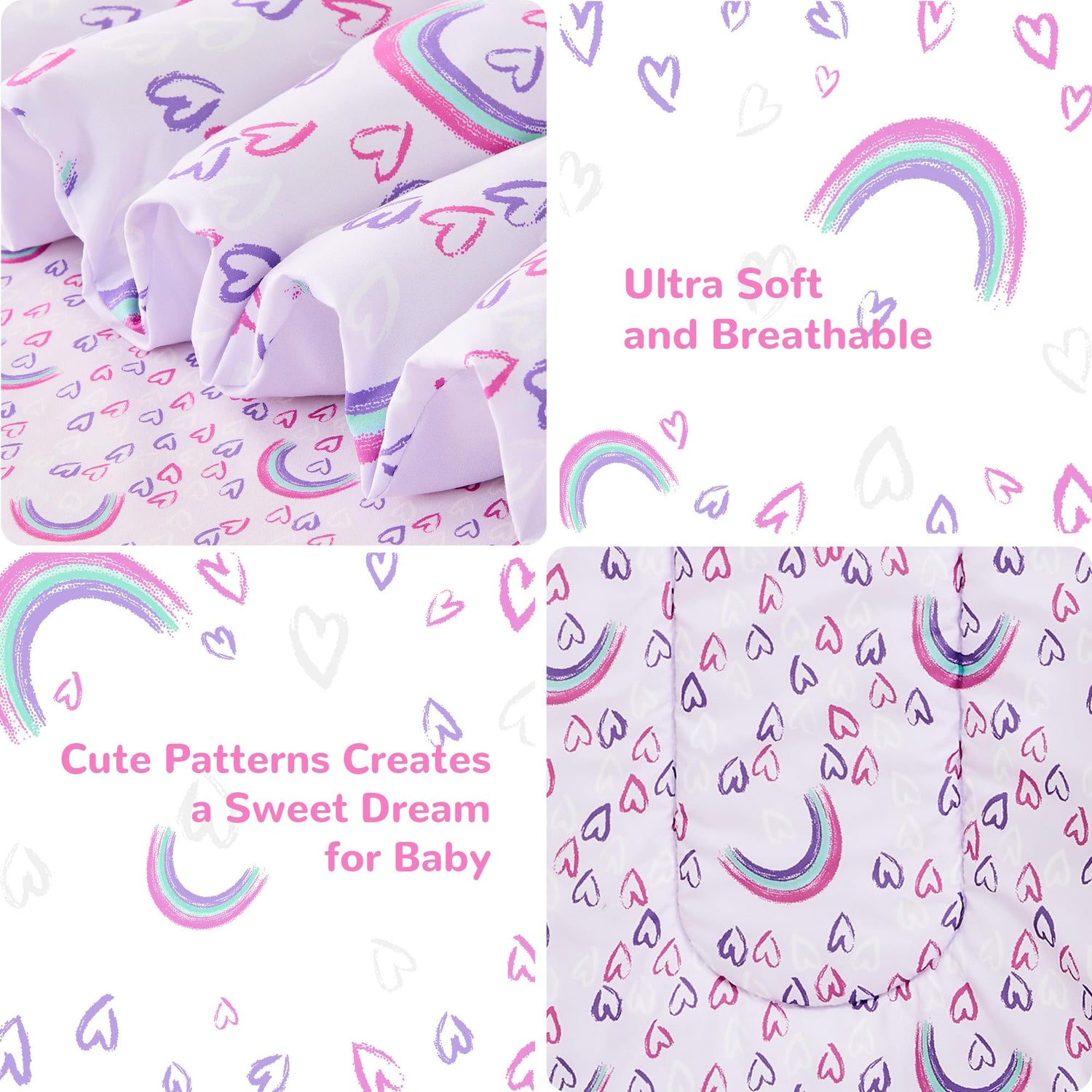 Purple Rainbow Toddler Bedding Set for Girls