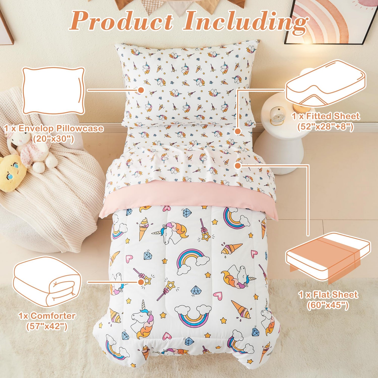 Unicorn Rainbow 4 Pieces Toddler Bedding Set