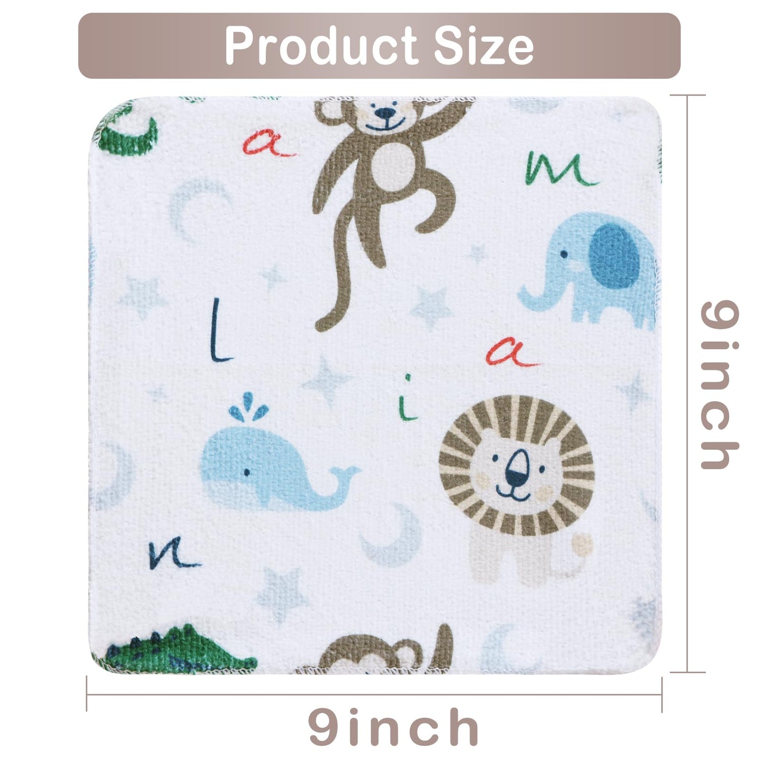 Animals 9x9 Baby Washcloths
