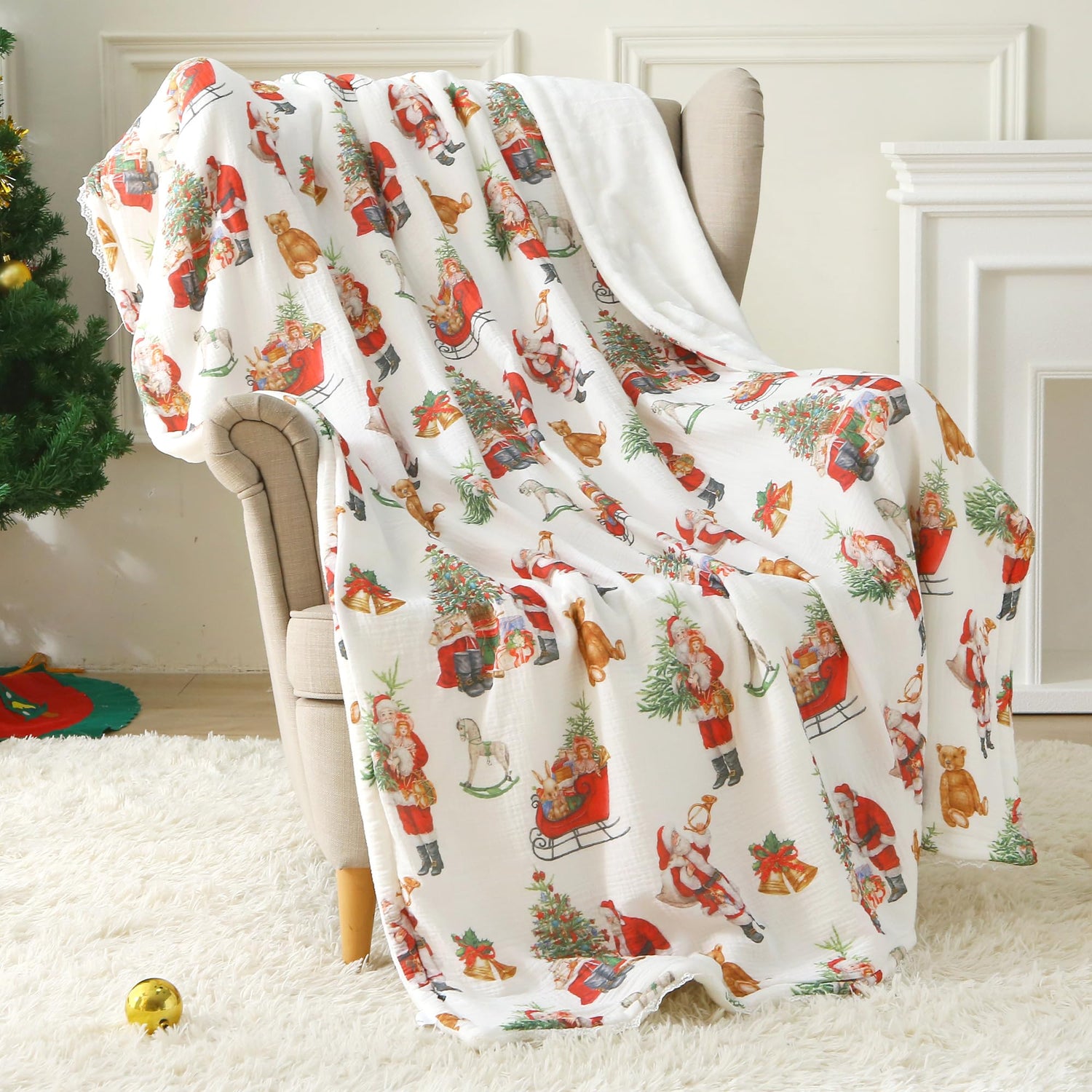 Christmas Throw Blanket Reversible Muslin Blankets 50x70 inch