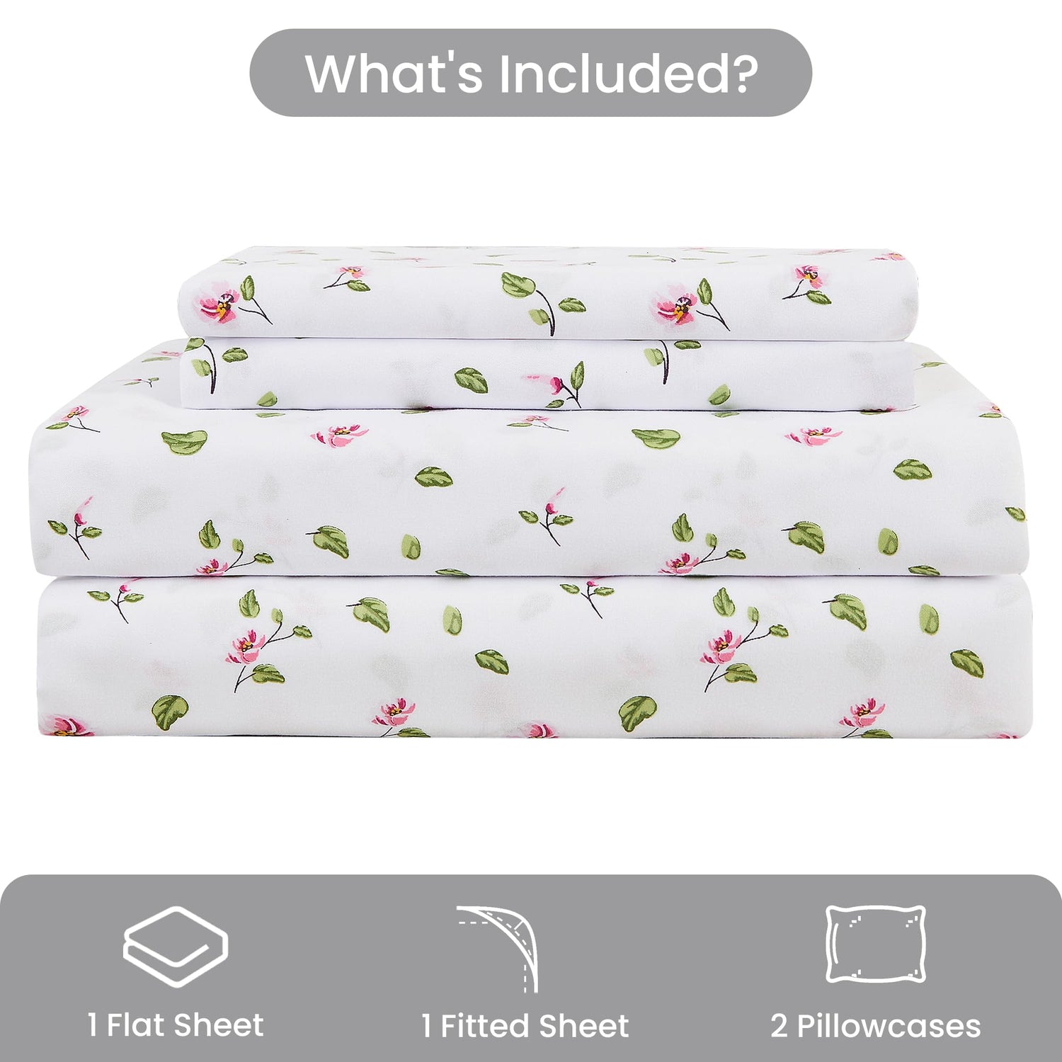 4 Piece Pink Floral Patterned Bed Sheets Set