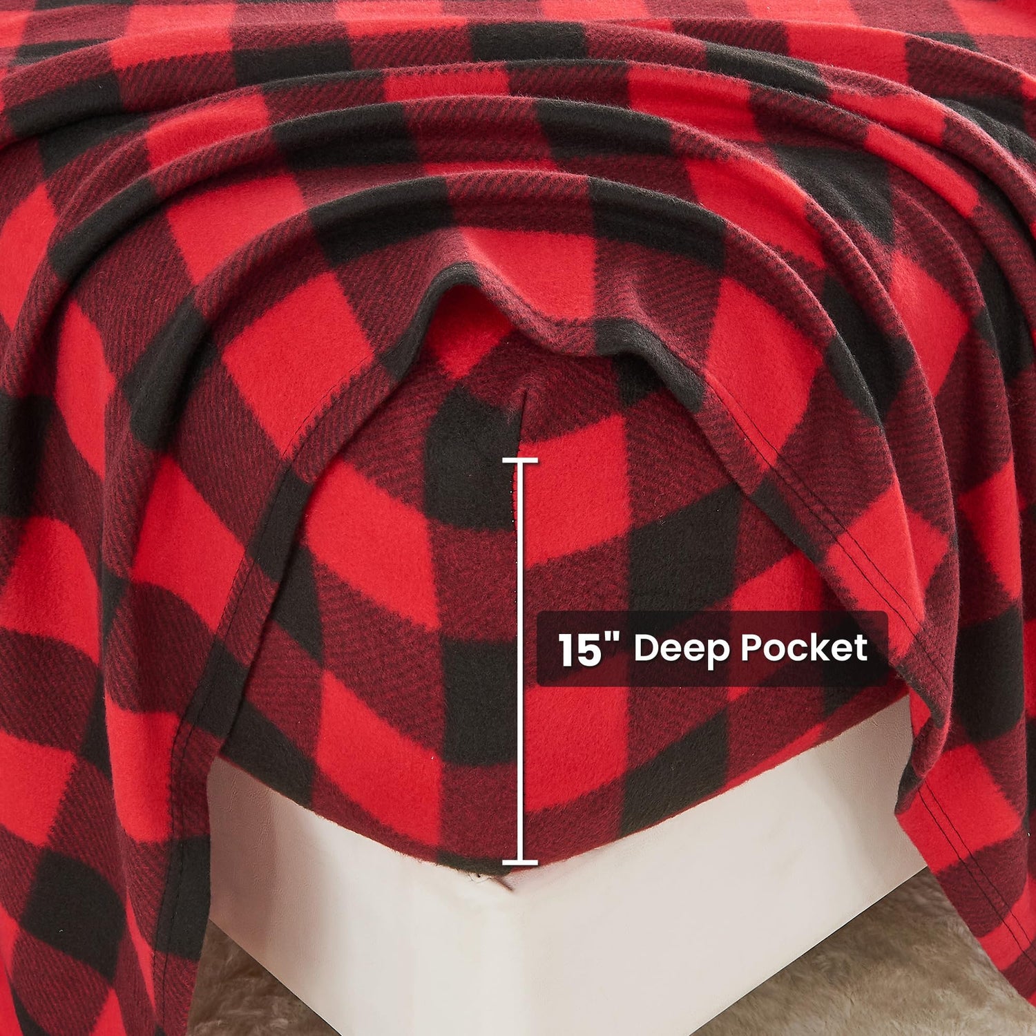Red and Black Plaid Printed Micro Fleece Bed Sheet Set