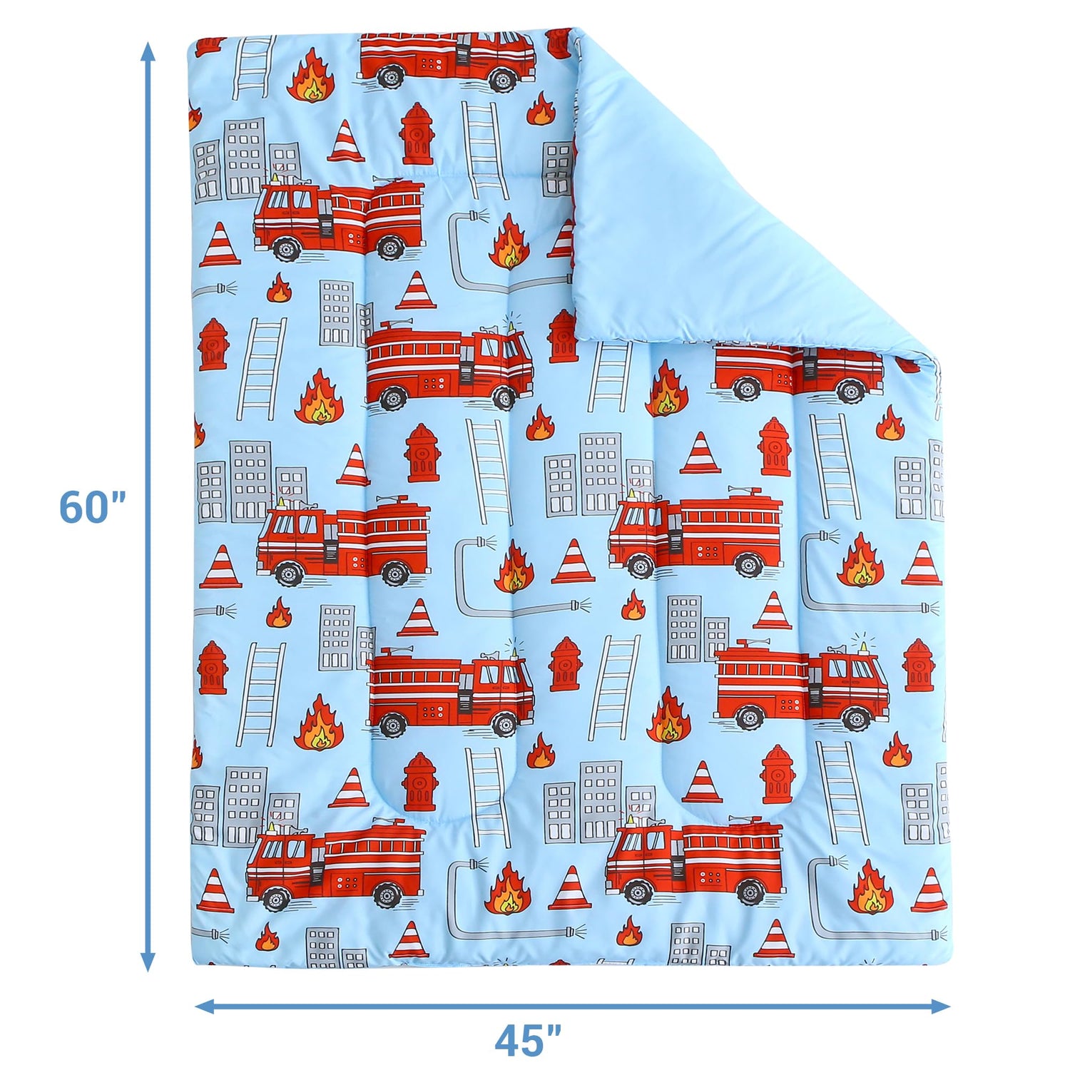 Blue Fire Truck Toddler Comforter Set– 4 Piece