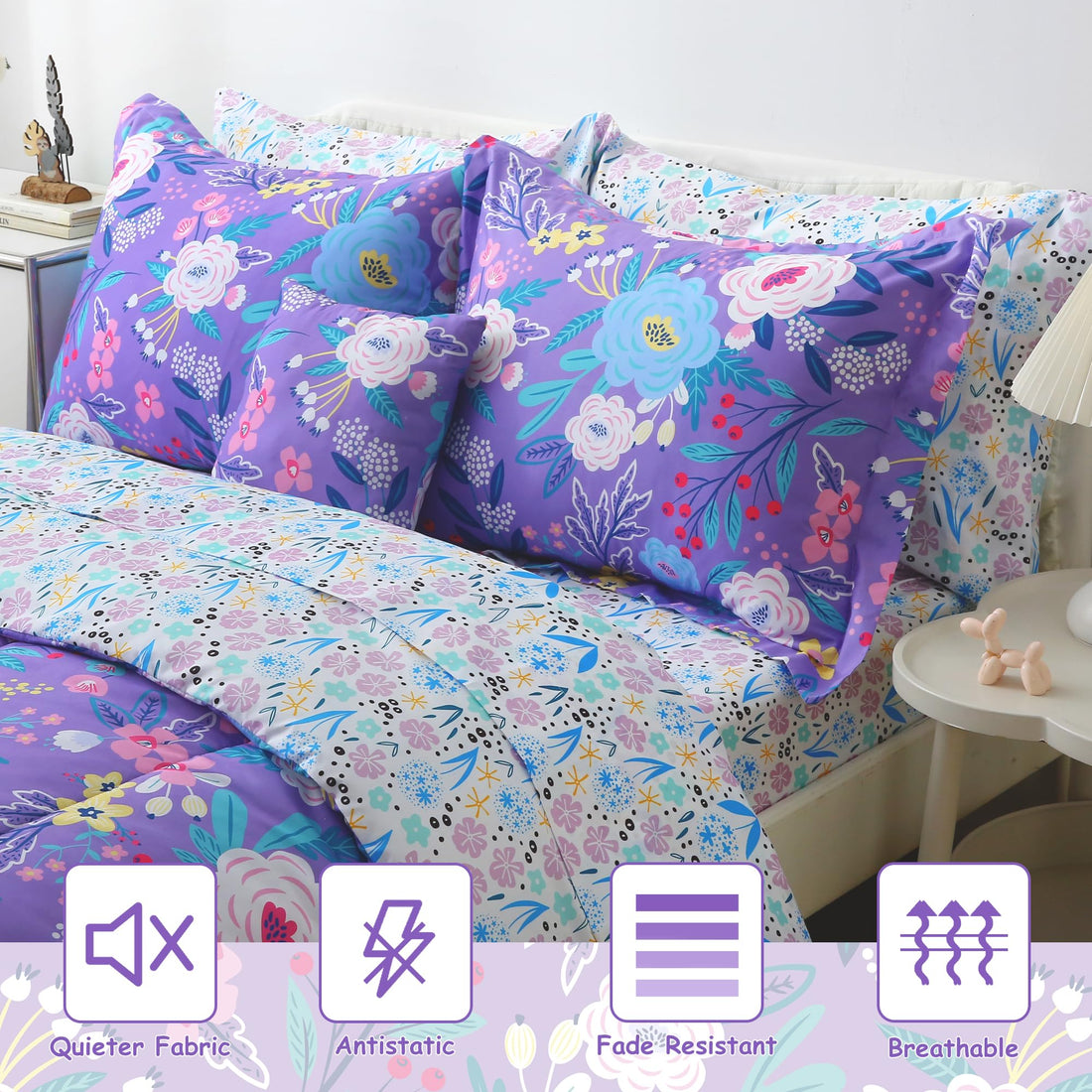 Purple Floral Bedding Set for Kids– 6 or 8 Piece Options