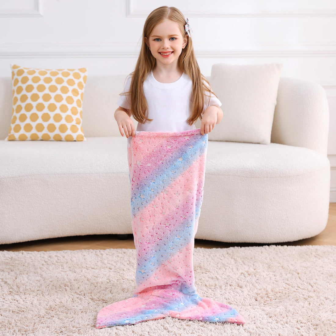 Multicolor Star Glow-in-the-Dark Kids Mermaid Tail Blanket
