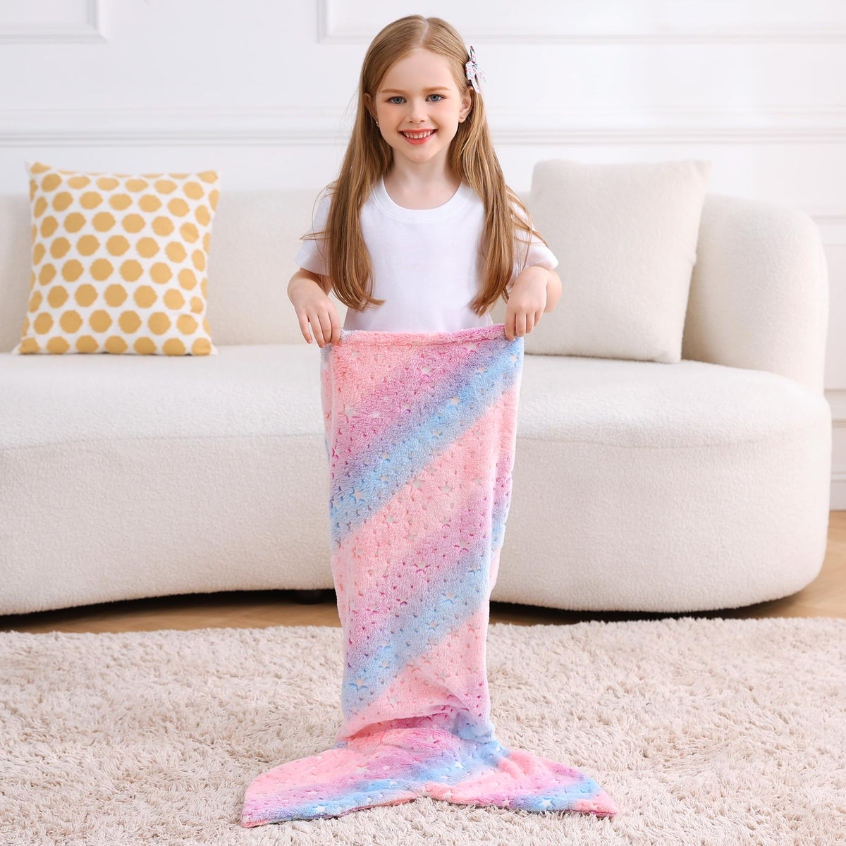 Multicolor Star Glow-in-the-Dark Kids Mermaid Tail Blanket