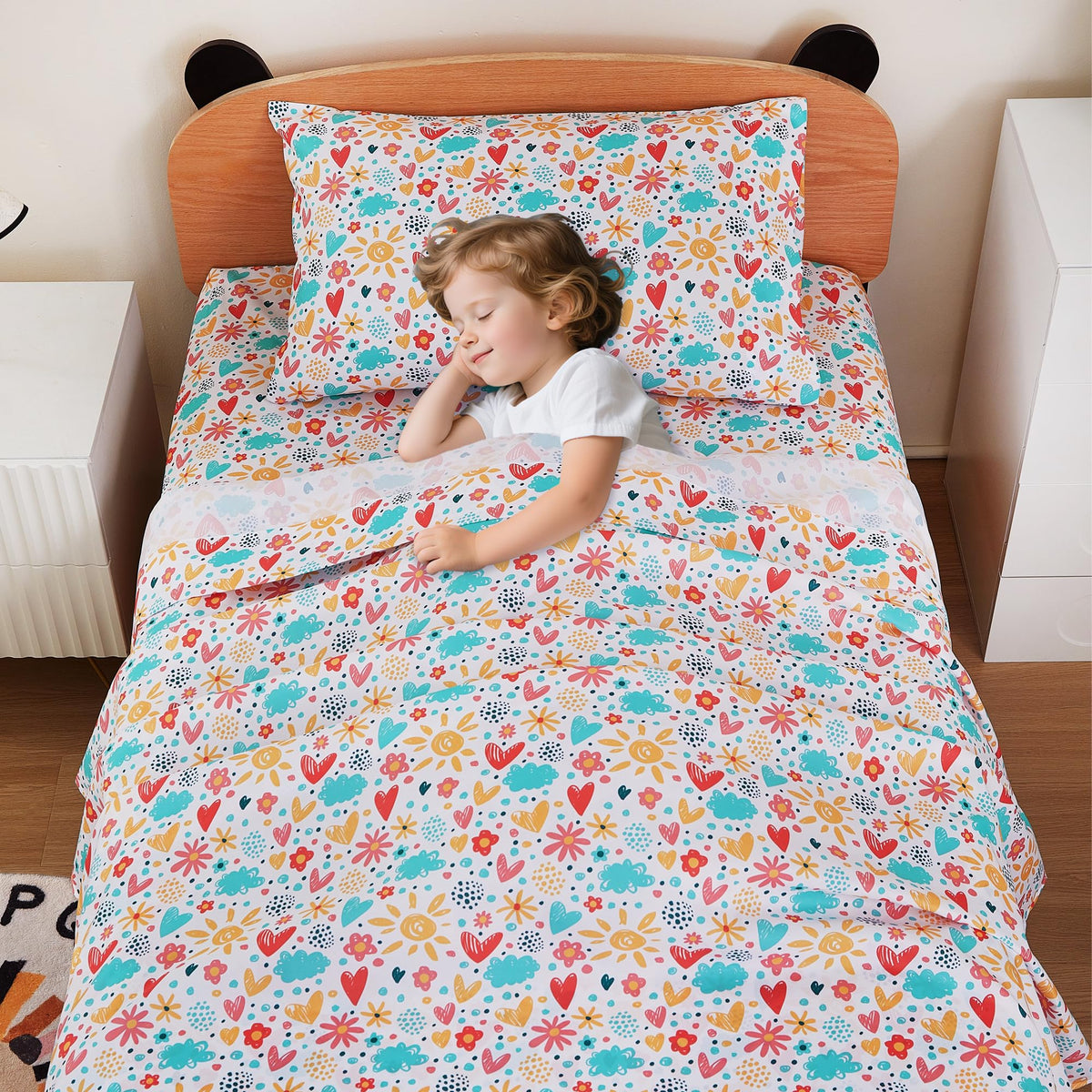 Colorful Flower Love Kids Microfiber Bed Sheet Set Deep Pocket Soft & Breathable