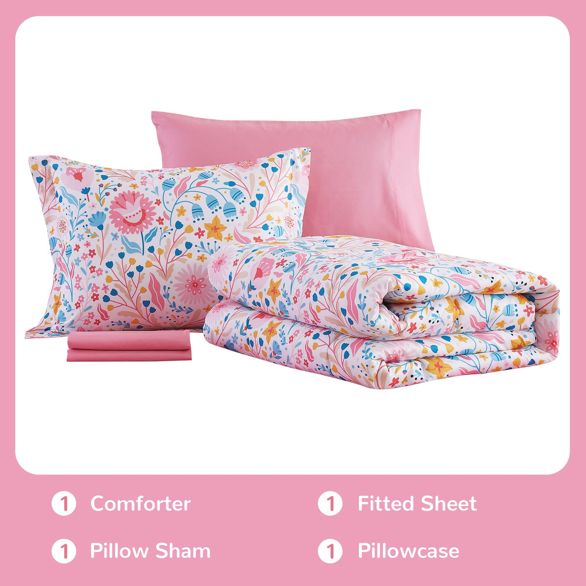 Colourful Floral Kids Comforter Sets– 5 or 7 Piece Options