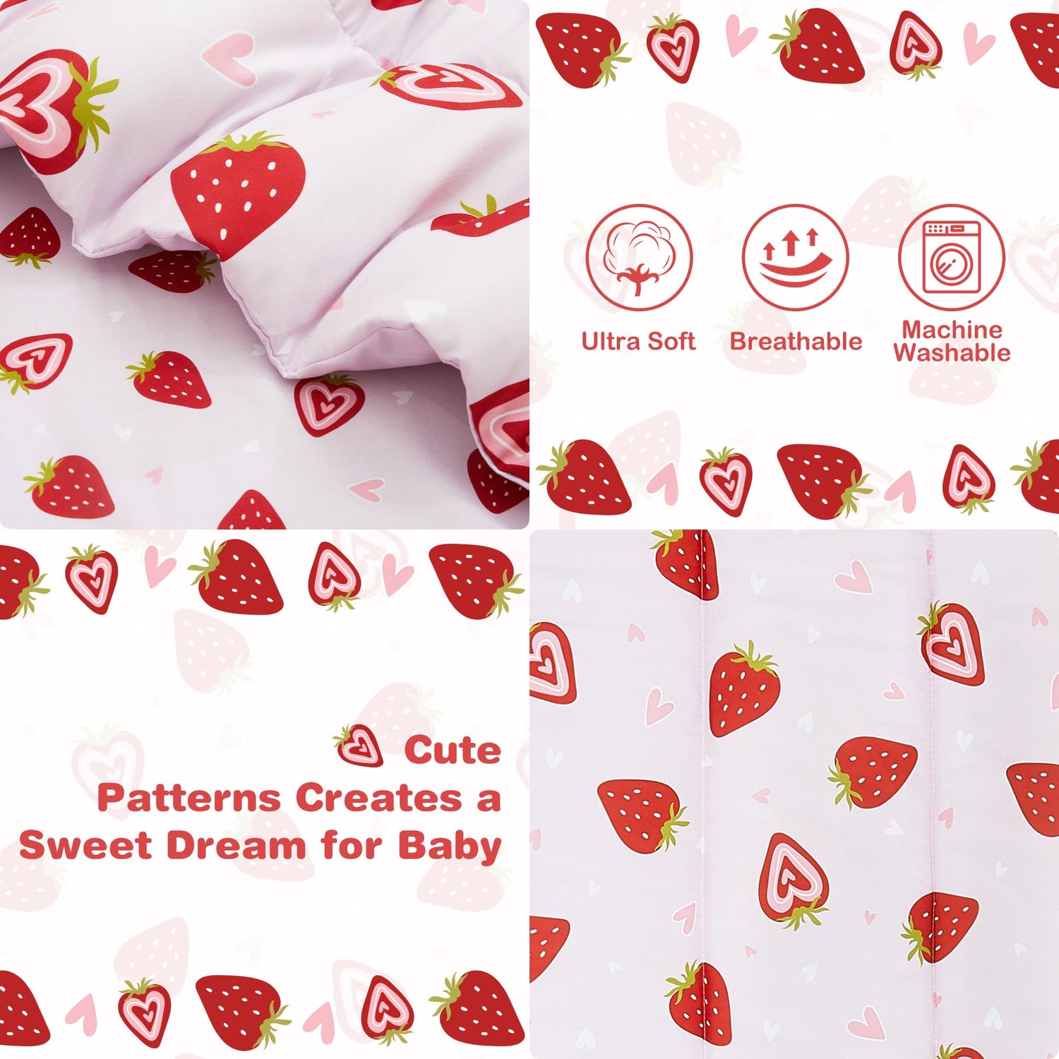 Strawberry Toddler Bedding Set for Girls