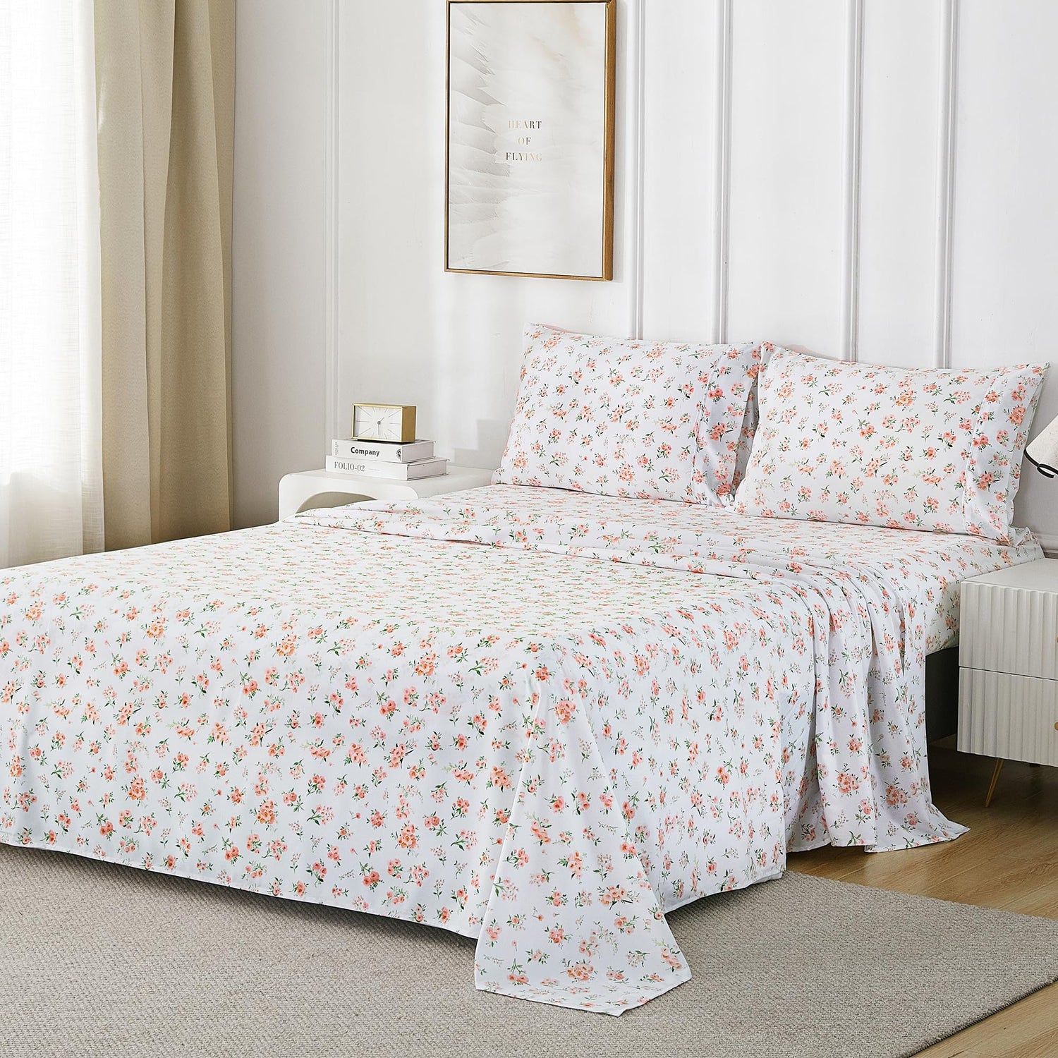 4 Piece Vintage Pink Flower Patterned Bed Sheets Set