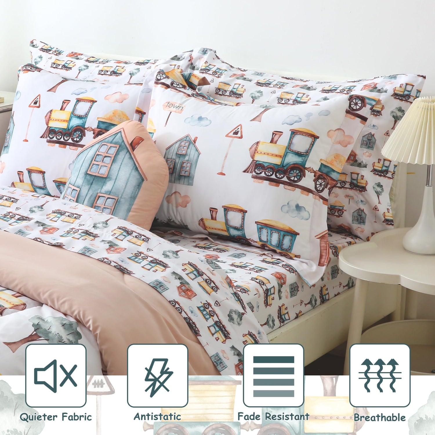 Country Train Town 6/8 Pcs Comforter Sets for Boys Kids