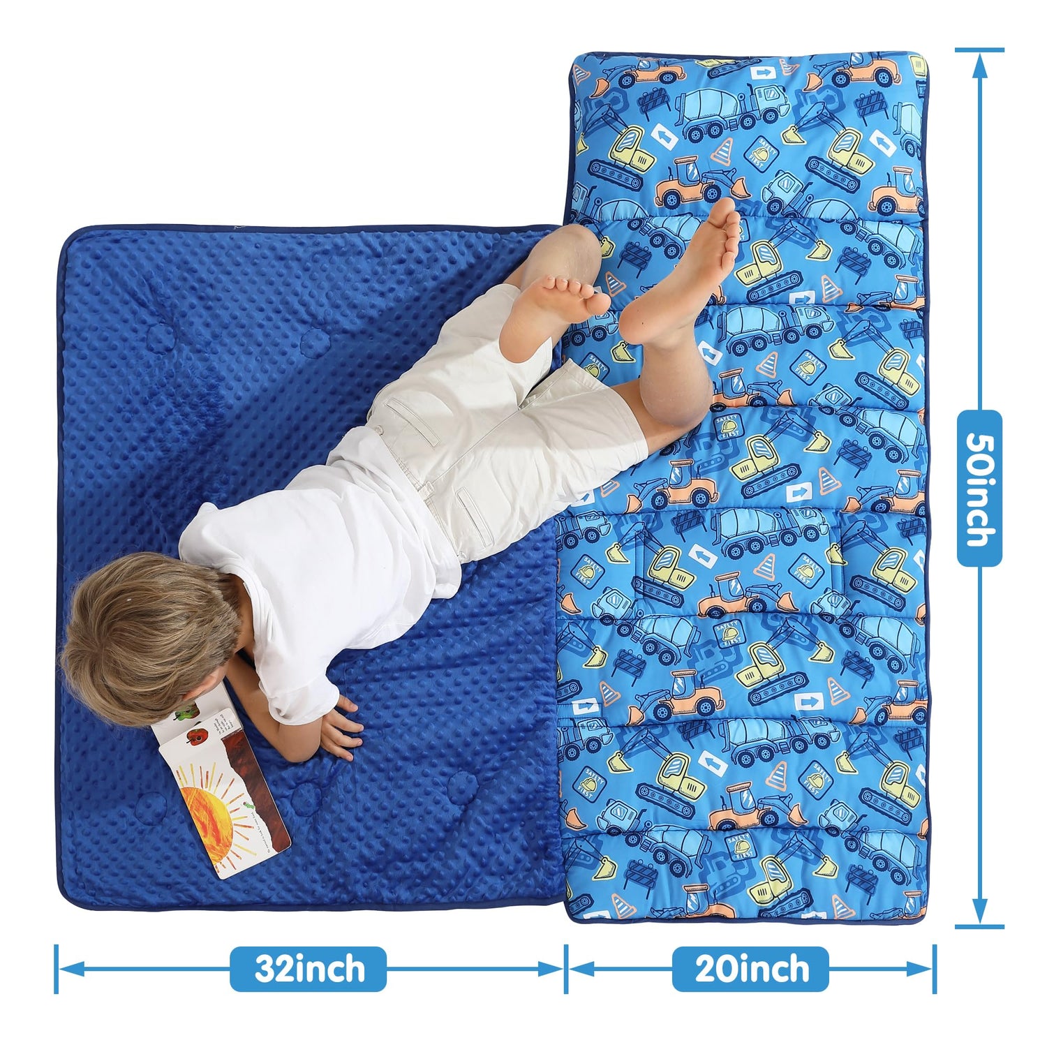Blue Car Toddler Nap Mat with Pillow and Blanket
