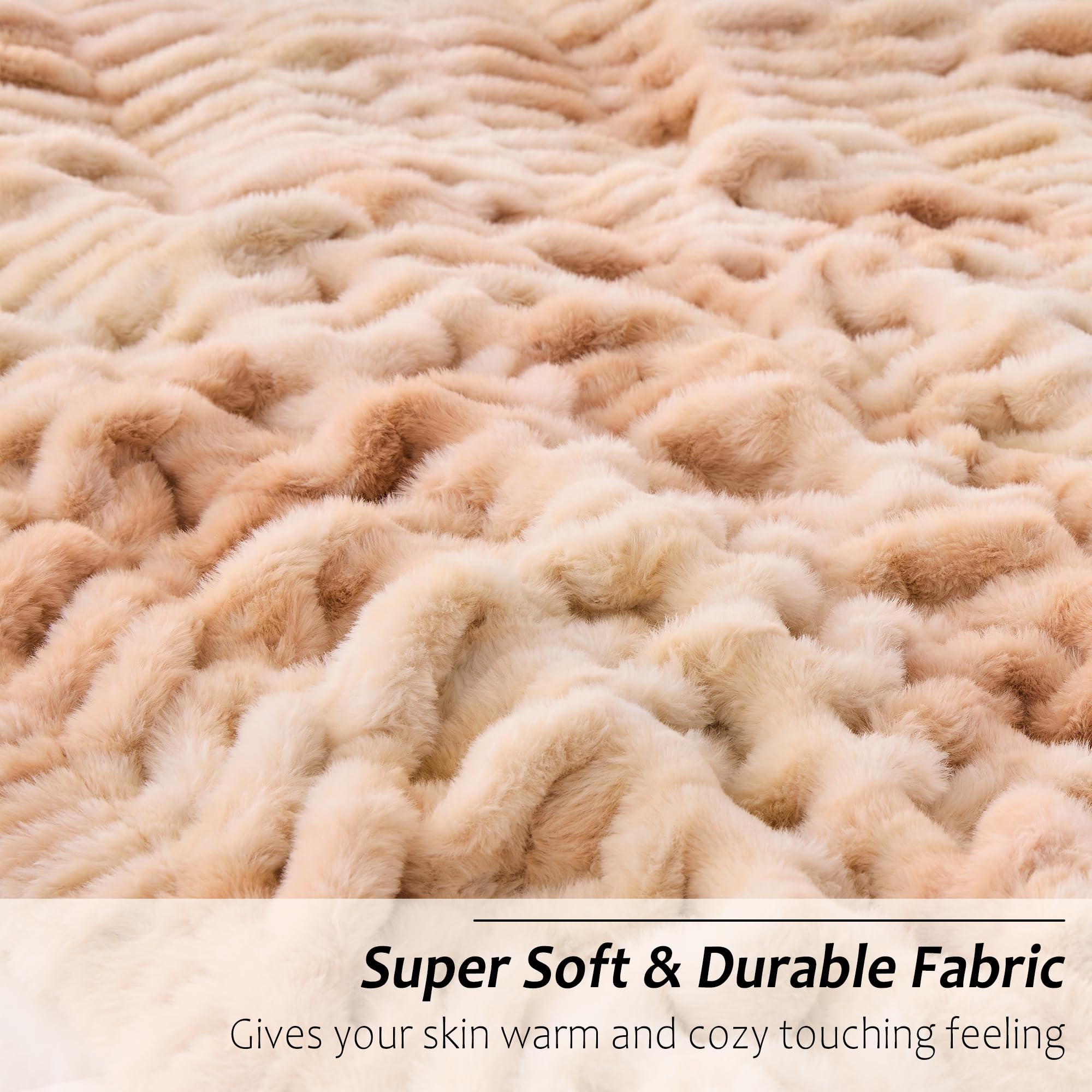 Light Beige Warm Fuzzy Faux Fur Blanket