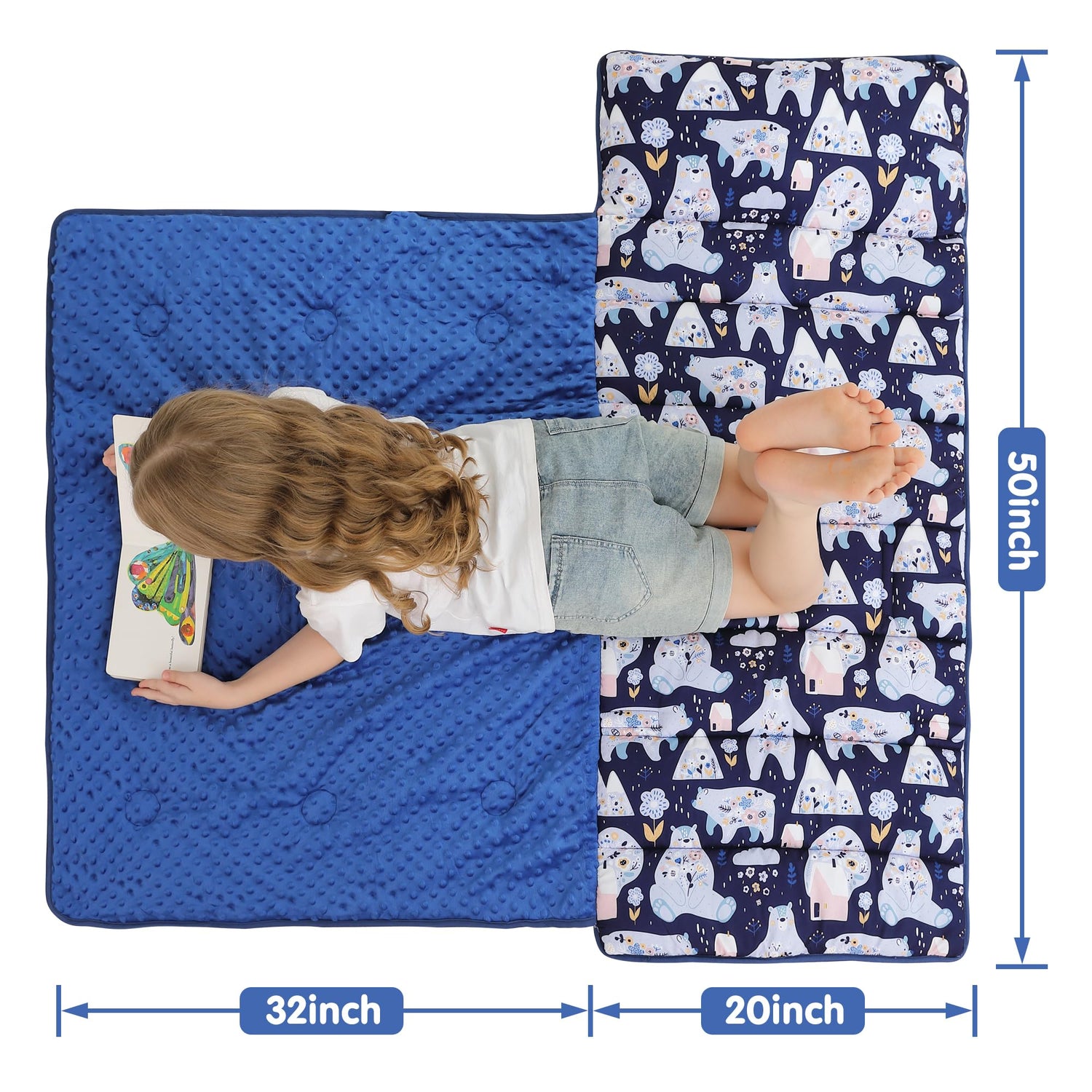 Deep Blue Bear Toddler Nap Mat with Pillow and Blanket