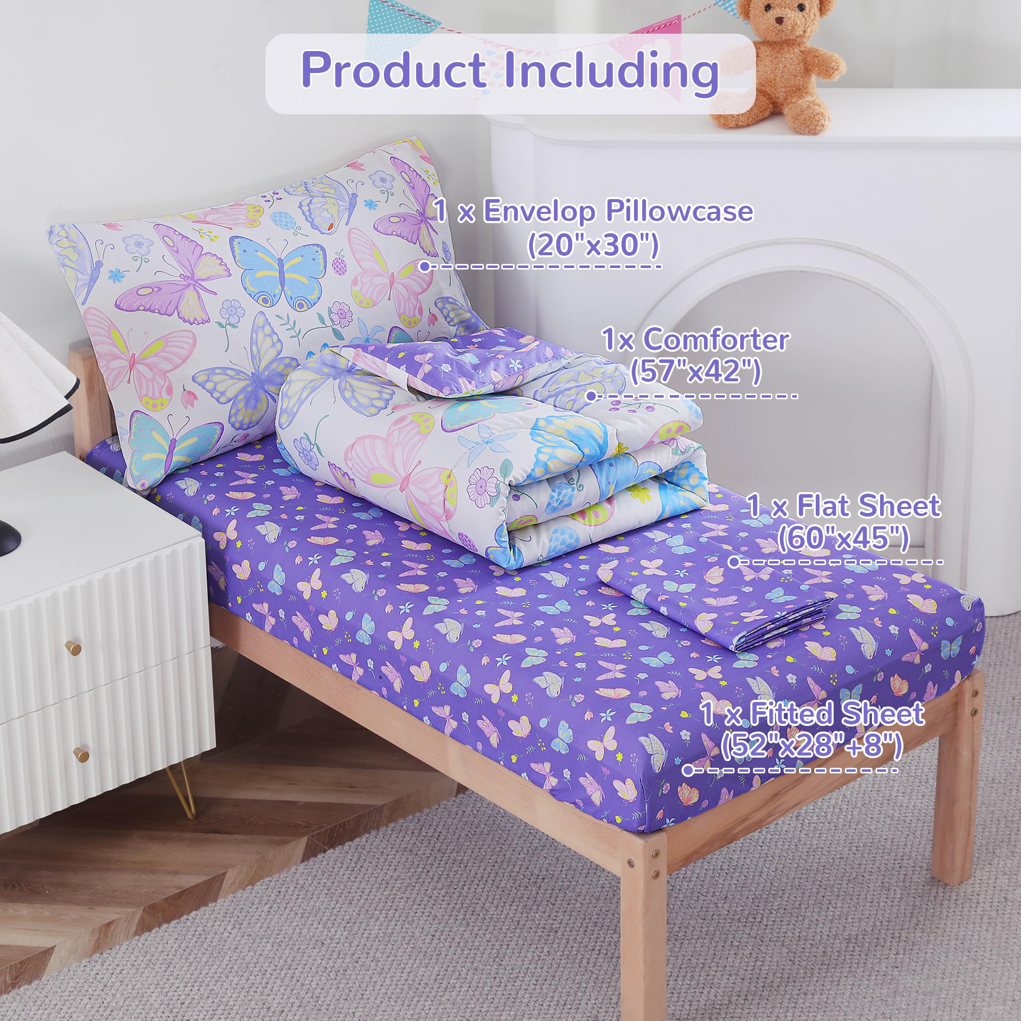 Colorful Butterfly Toddler Comforter Set– 4 Piece