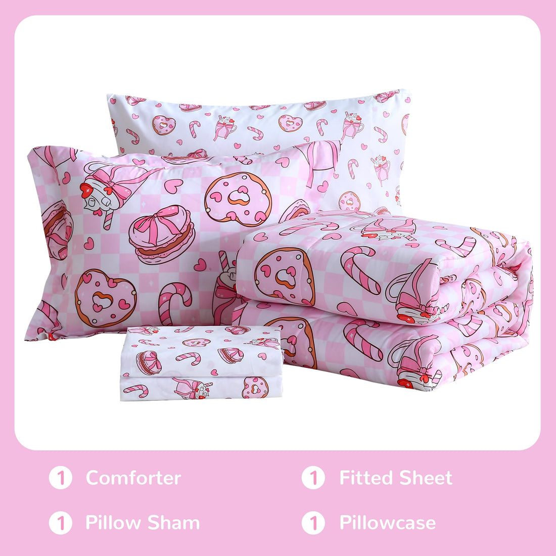 Pink Dessert Cake Kids Comforter Sets– 5 or 7 Piece Options