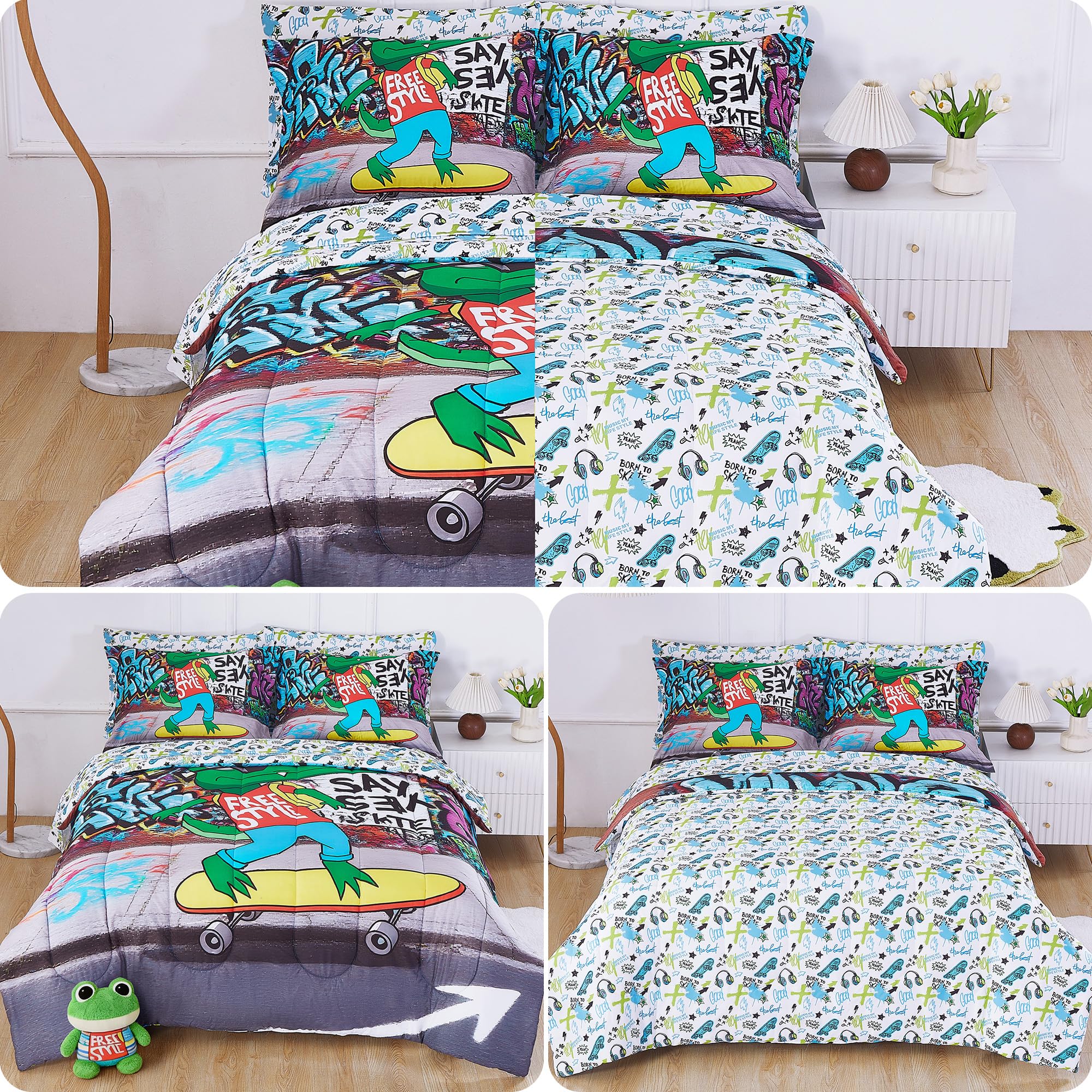Cool Croc Skateboarder Kids Comforter Sets– 5 or 7 Piece Options