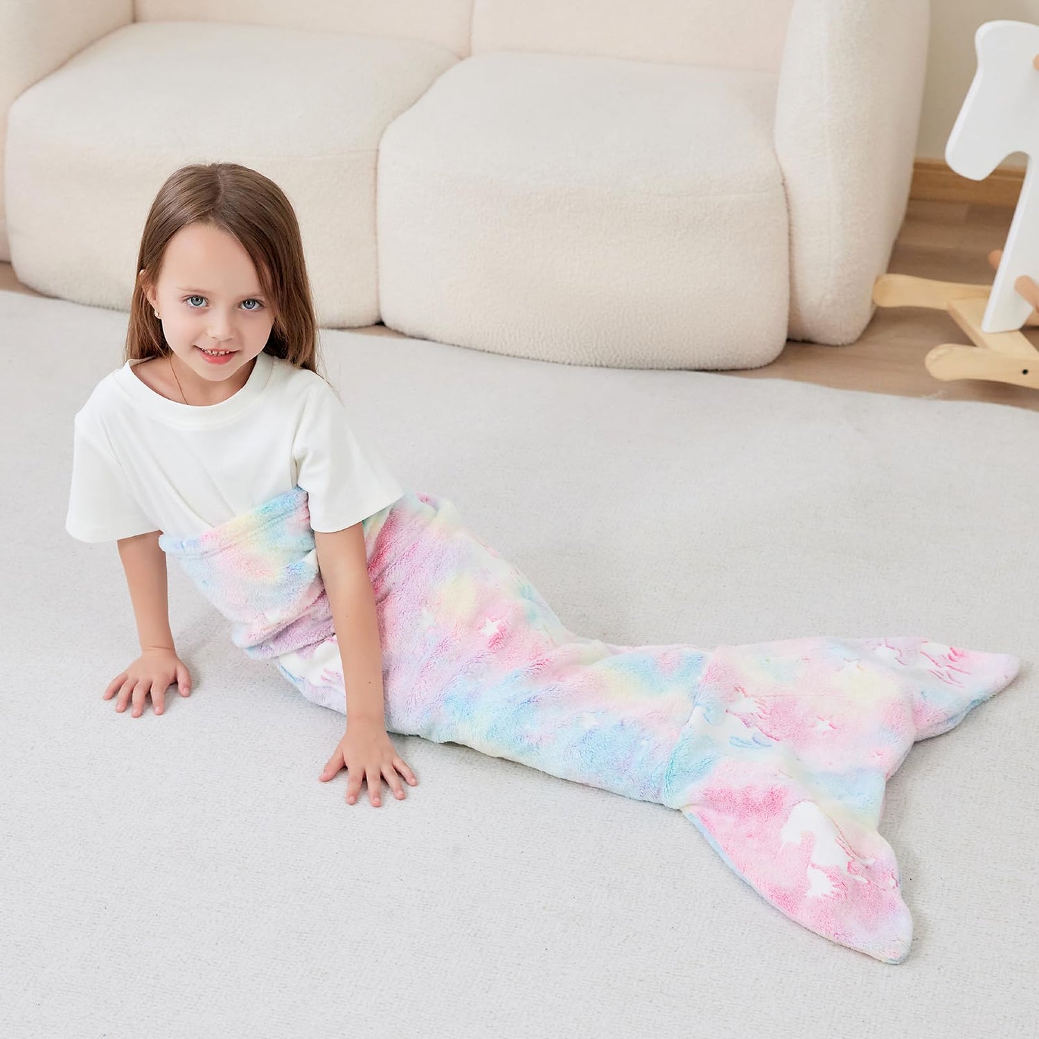 Tie-dye Unicorn Kids Mermaid Tail Blanket