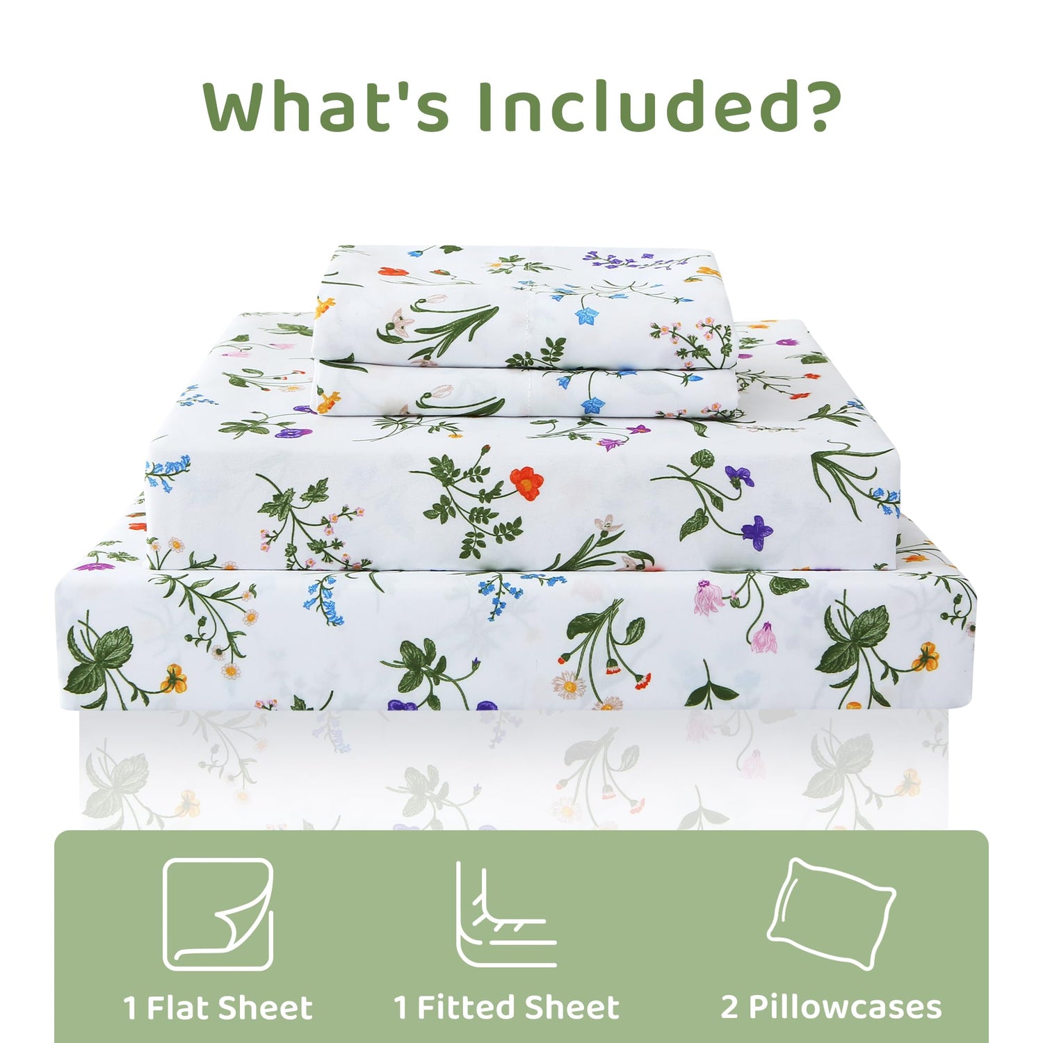 4 Piece Colorful Floral Plants Patterned Bed Sheets Set