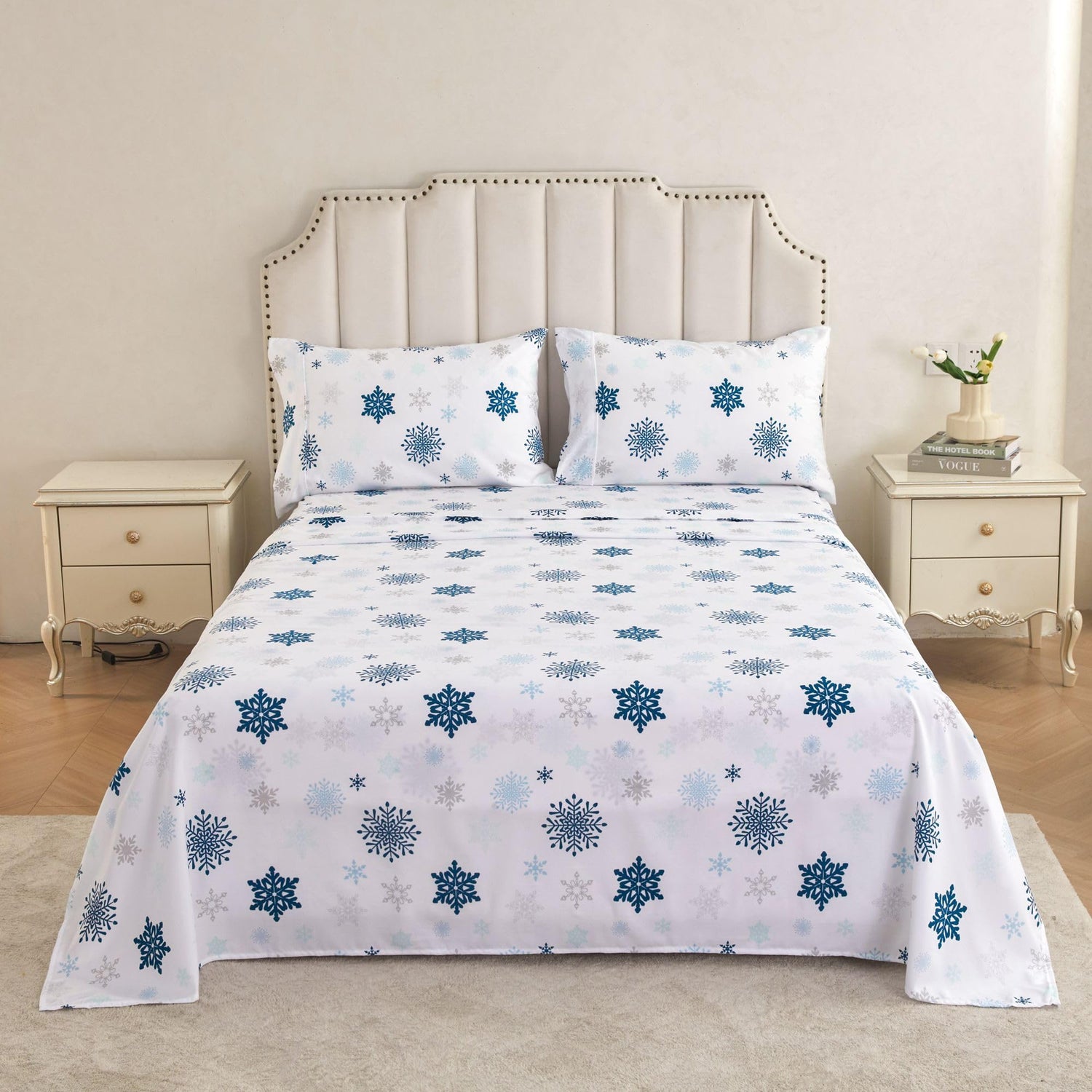 4 Piece Snowflake Patterned Bed Sheets Set