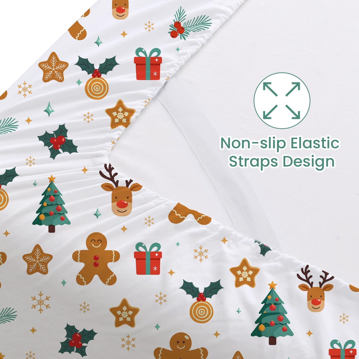 4 Piece Vintage Christmas Gathering Patterned Bed Sheets Set