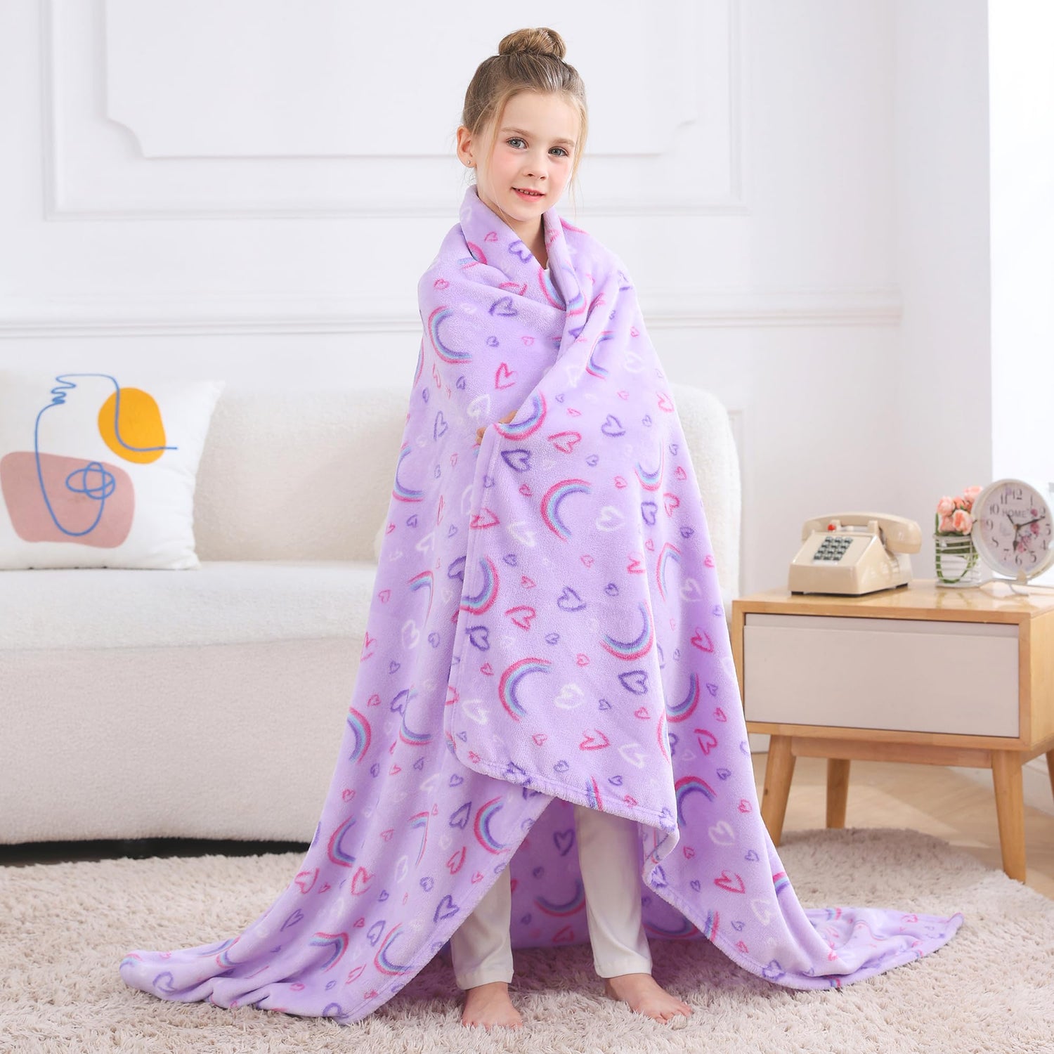 Purple Rainbow Kids Throw Blanket for Boys and Girls Soft Cozy Flannel