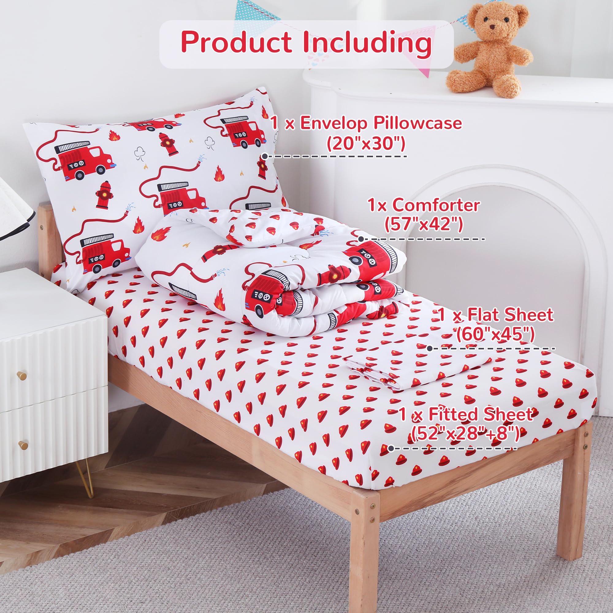 Fire Truck Toddler Comforter Set– 4 Piece