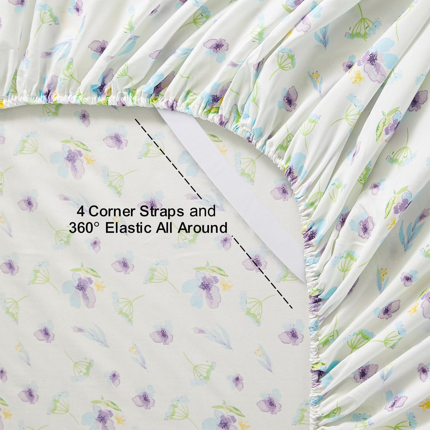 4 Piece Vintage Blue Dandelion Patterned Bed Sheets Set