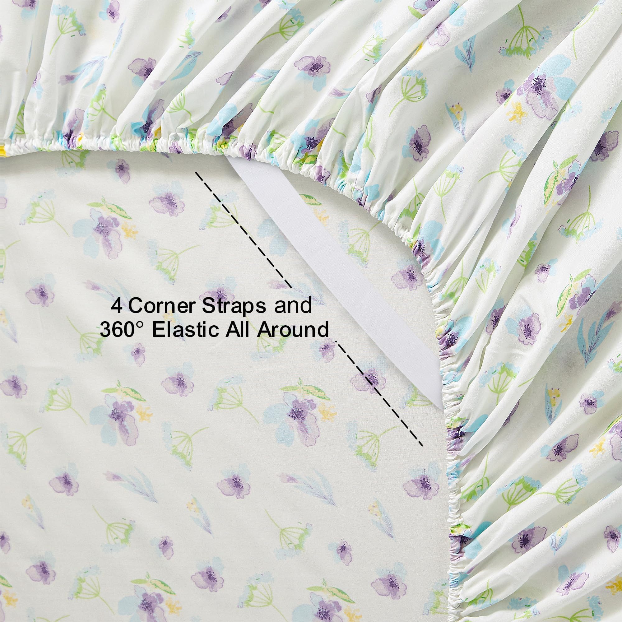 4 Piece Vintage Blue Dandelion Patterned Bed Sheets Set