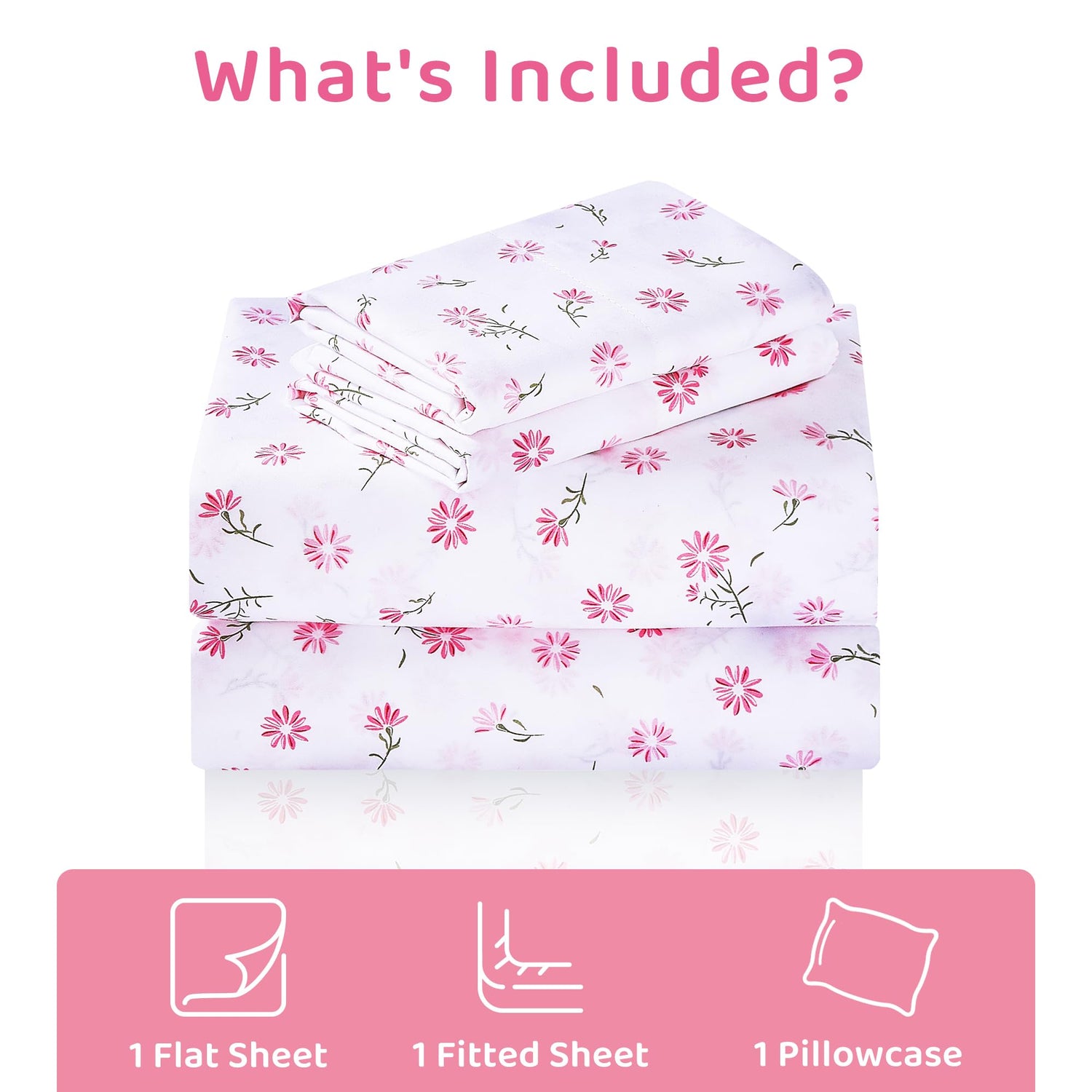 Pink Daisy Patterned Bed Sheets Set