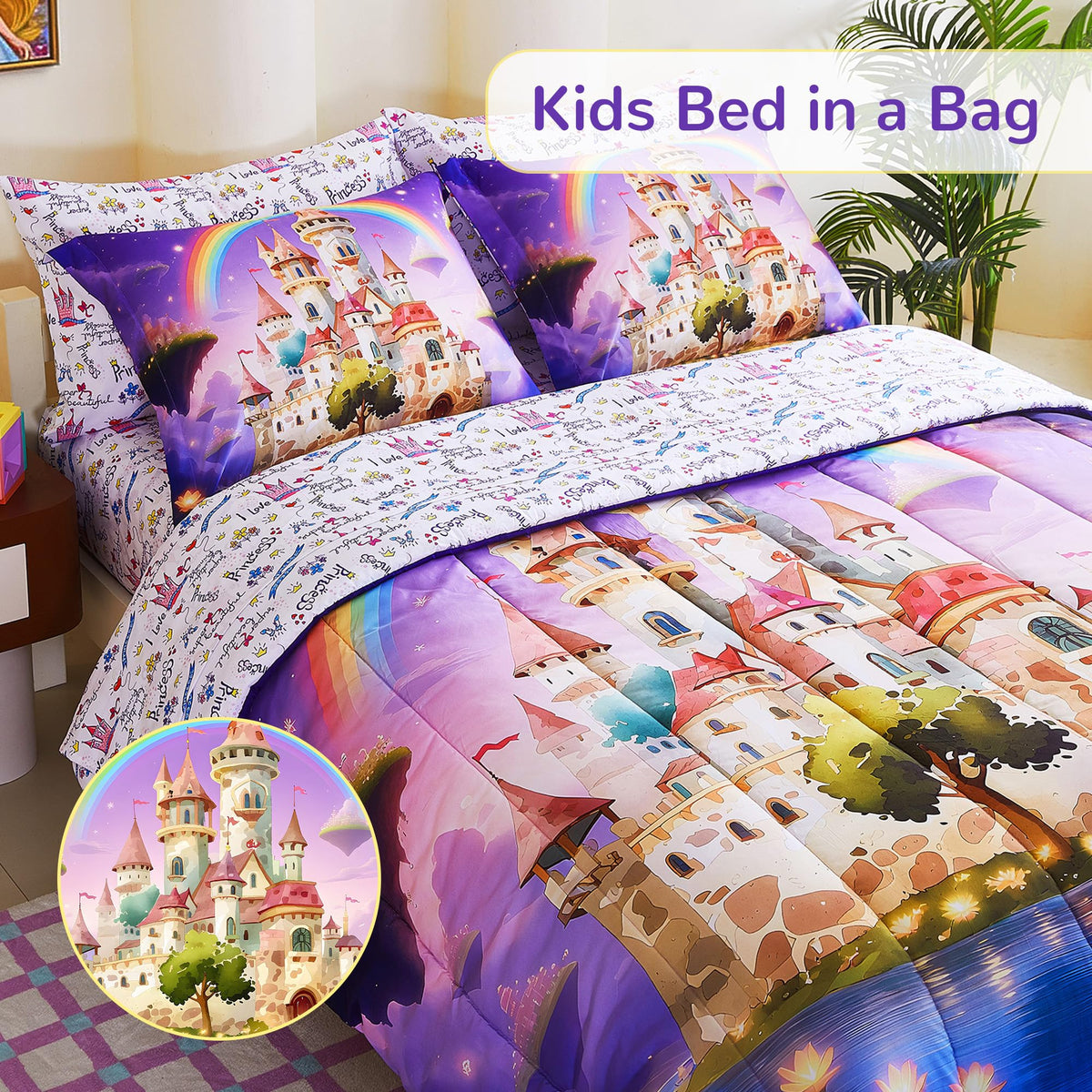 Enchanted Rainbow Castle Kids Comforter Sets– 5 or 7 Piece Options