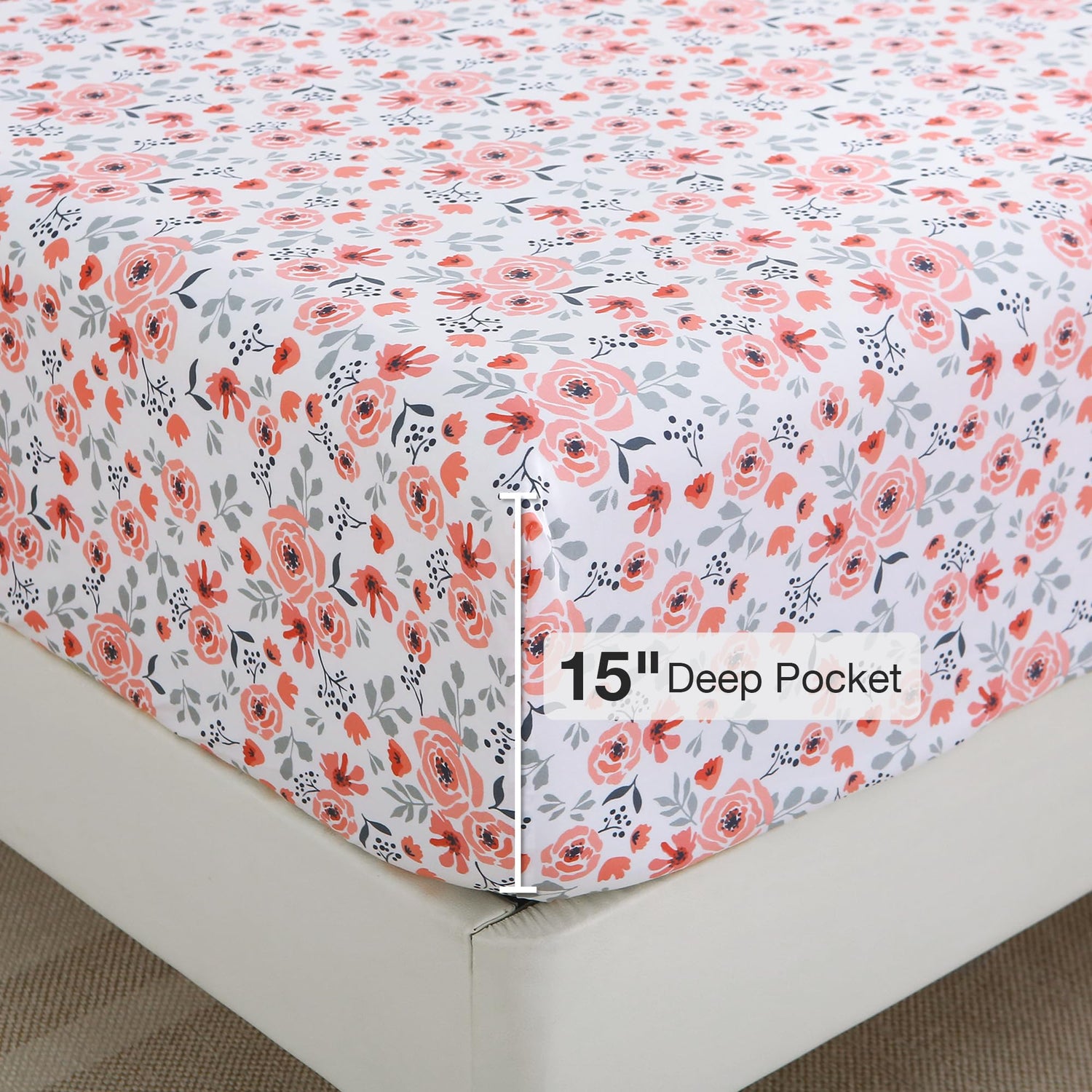 Orange Pink Rose Patterned Bed Sheets Set