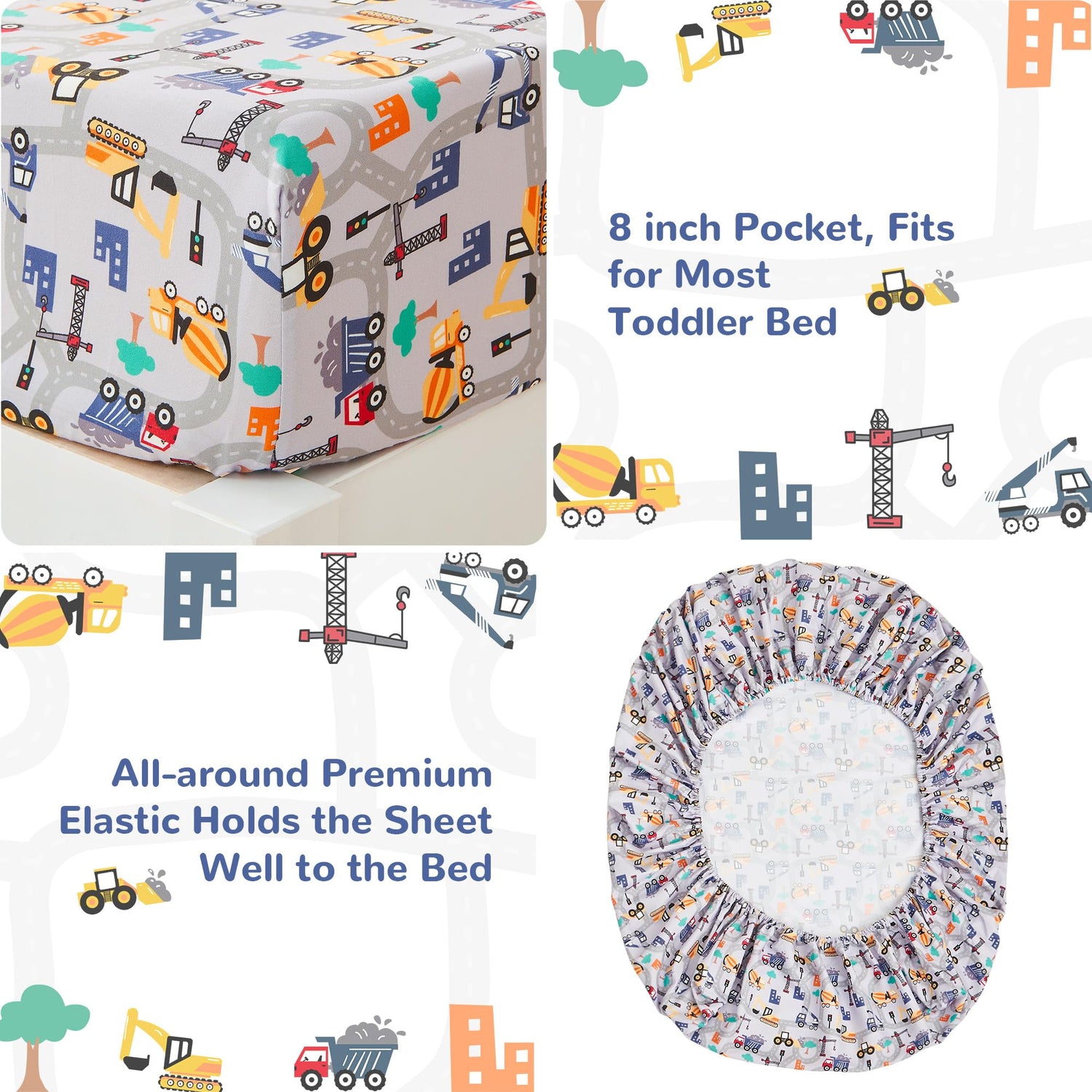 Grey Excavator Toddler Bedding Set