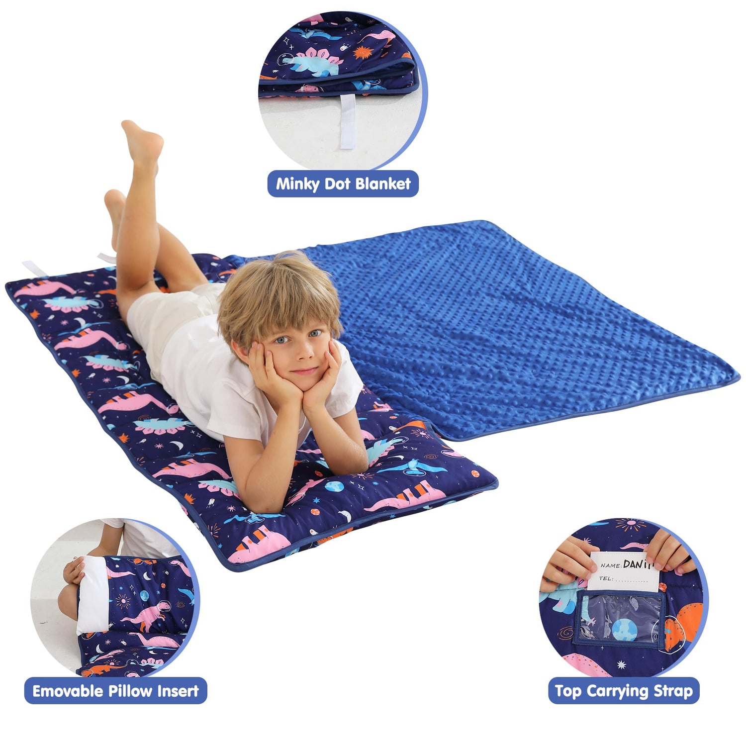 Dinosaur Toddler Nap Mat with Pillow and Blanket