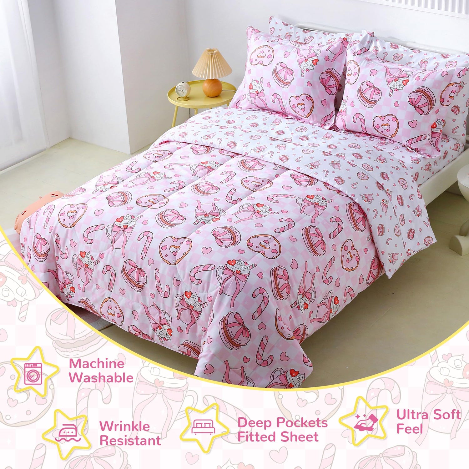 Pink Dessert Cake Kids Comforter Sets for Girls